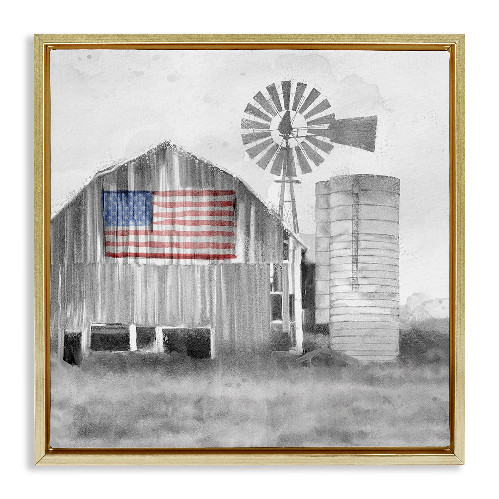'Grandfather's Barn with Flag'| Floating Frame Canvas Art