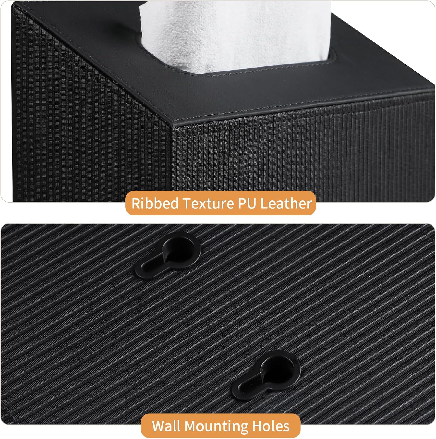 PU Leather Hand Towels Box Cover, Wall-Mounted Tissue Box Cover Disposable Paper Hand Towel Box Holder for Bathroom Towel Bar Countertop (Black)