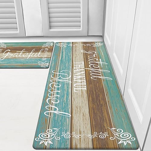 Miniatura 1 de HEBE Juego de 2 tapetes de cocina antifatiga, antideslizantes, tapetes de cocina de granja, alfombras y tapetes de espuma cómodos resistentes para