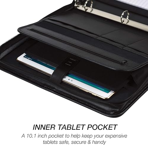 Miniatura 4 de Samsill Carpeta profesional con cremallera de 1 pulgada con bolsillo para iPad, organizador de documentos de entrevistas, incluye bloc de escritura