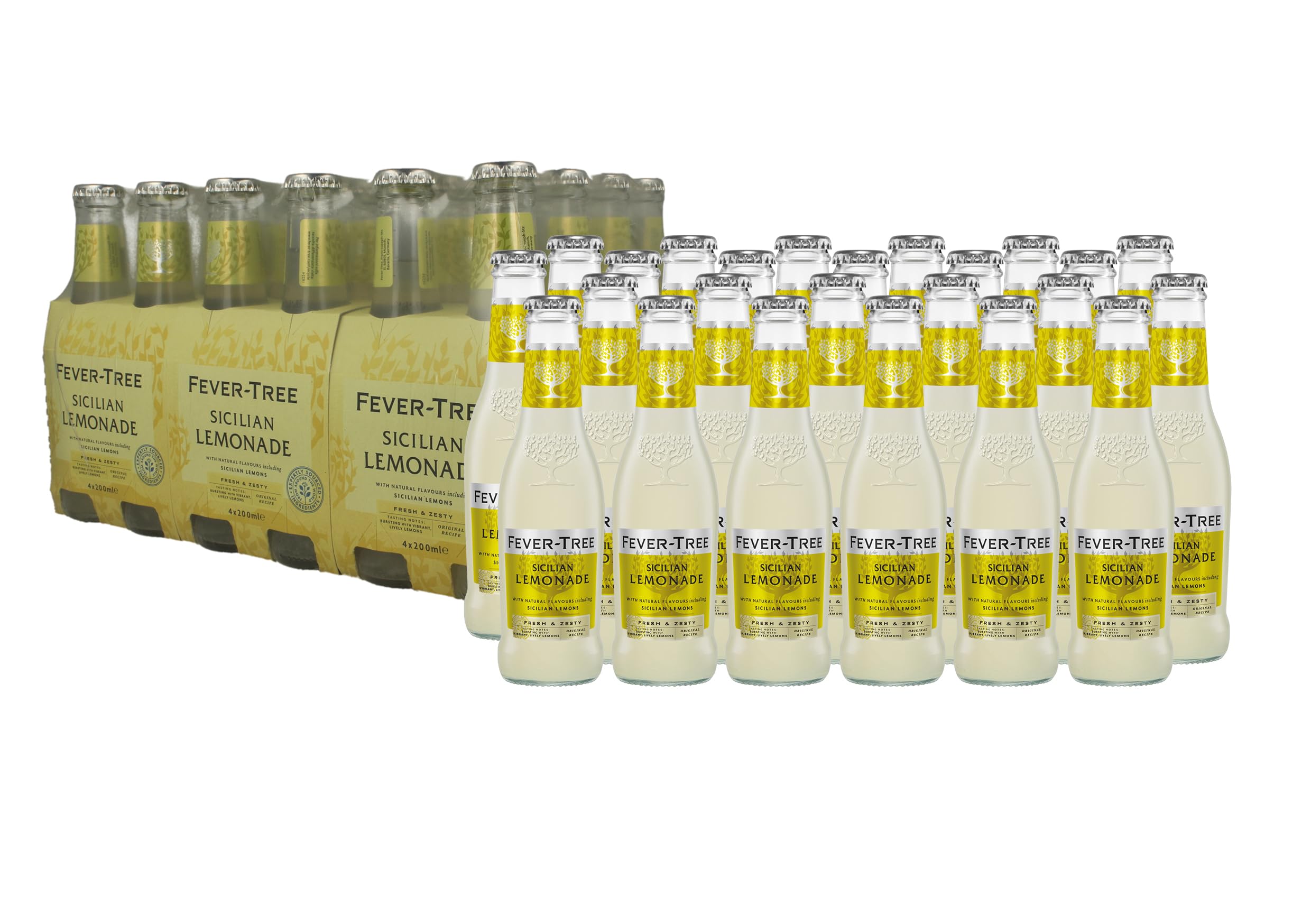 Fever-Tree - Premium Sicilian Lemonade, Caja de 24 Botellas 20cl Limonada, Bebida Siciliana con Limón, Refresco Premium, en Botellín, Original