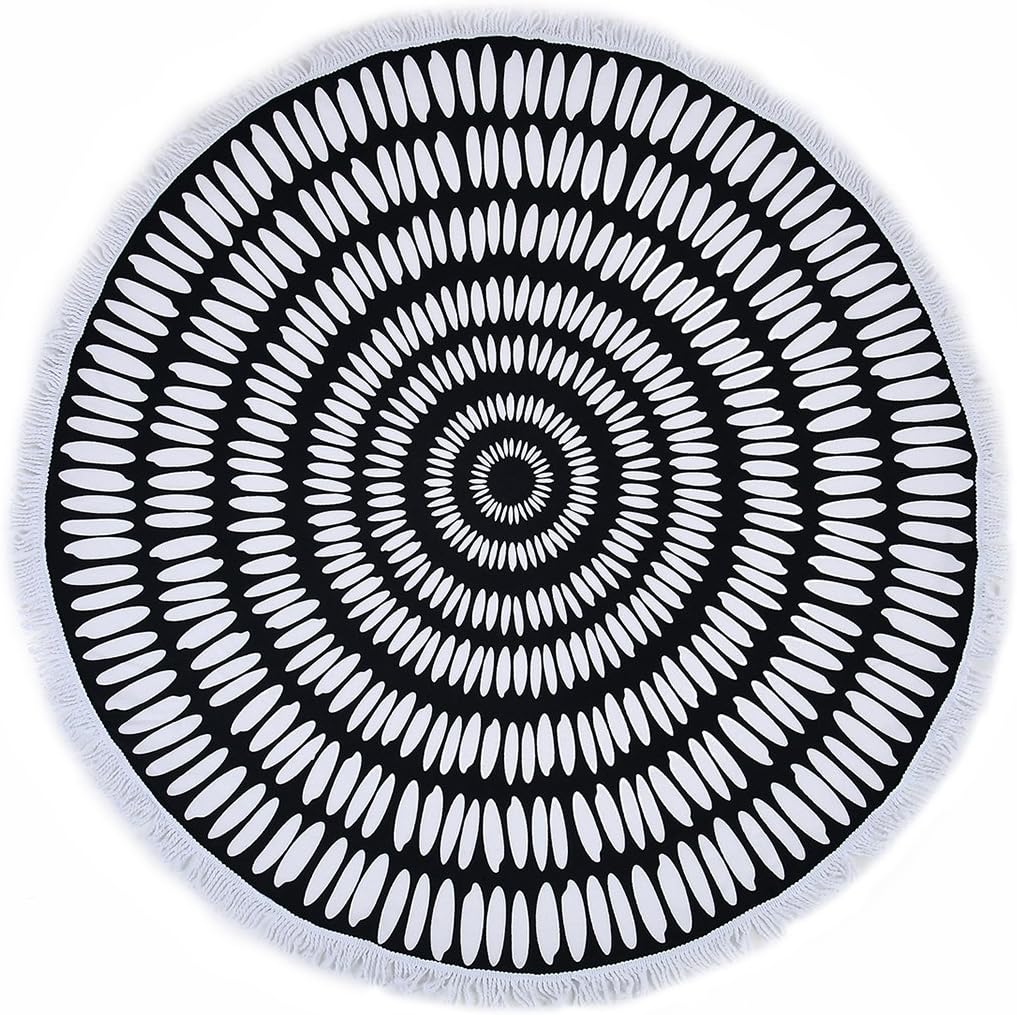 Soft Round Beach Towel Quick Dry Circle Picnic Blanket Multi-Purpose 59 inch Across Water Absorbent Colorful Yoga Mat with Fringe Color7