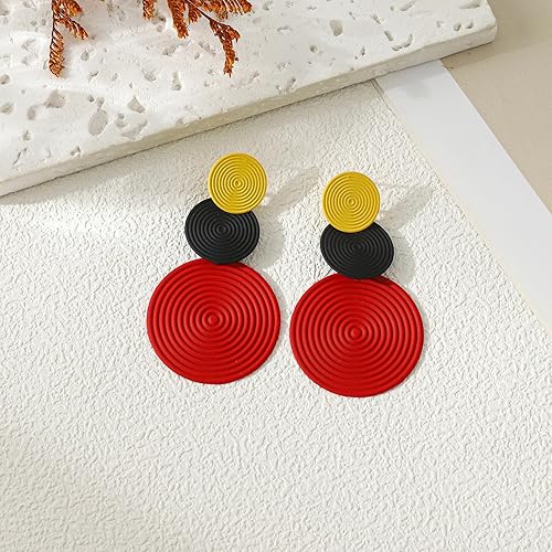 1 par de aretes de neón retro de los años 80, aretes redondos de disco para mujer, ligeros, bohemios, geométricos, espirales, colgantes, aretes