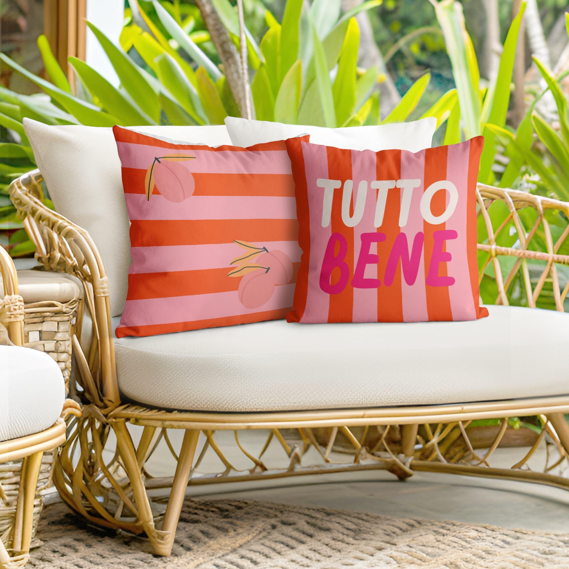 Deko Kissenhülle 2er Set draußen/Outdoor waschbar Kulinarisch ohne Füllung Zierkissen - Made in Germany - Obst Bezug rosa Sofakissen Pop Art Outdoor Sofa Bett 1231