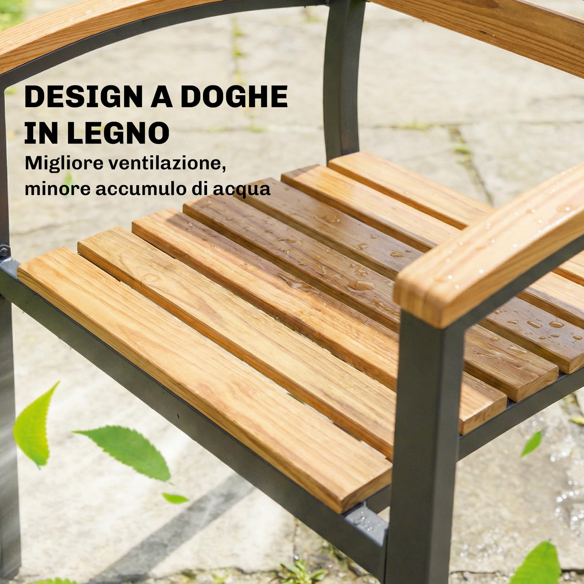 Outsunny Set 2 Sedie da Giardino Impilabili in Legno di Larice, Sedie per Pranzo da Esterno in Acciaio con Braccioli, Schienale a Doghe, per Patio Balcone Terrazza Esterno, 56x59x84 cm, Color Legno