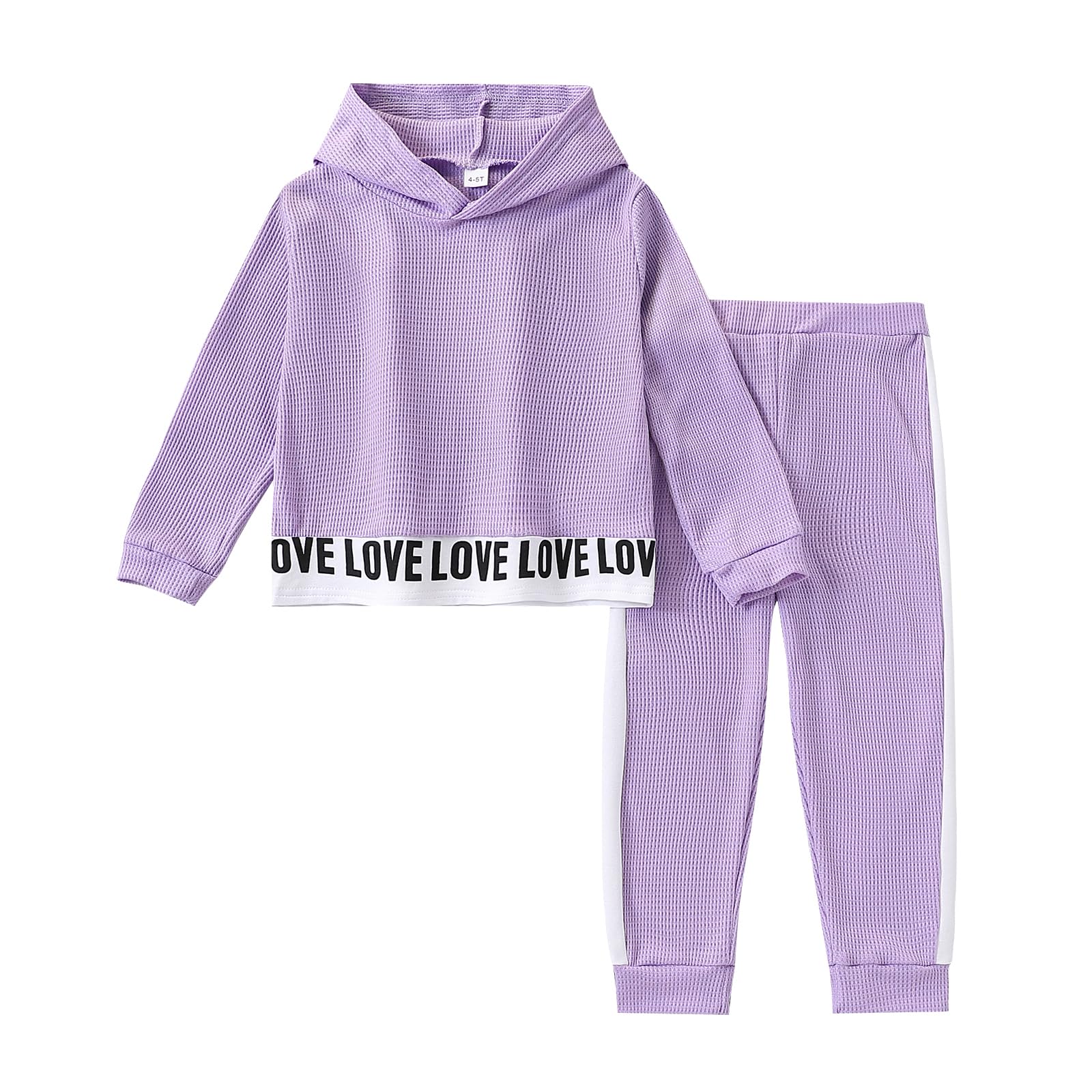 Toddler Kid Girls Clothes Ribbed Color Block Long Sleeve Hoodie Sweatsuit Set Fall Outfits