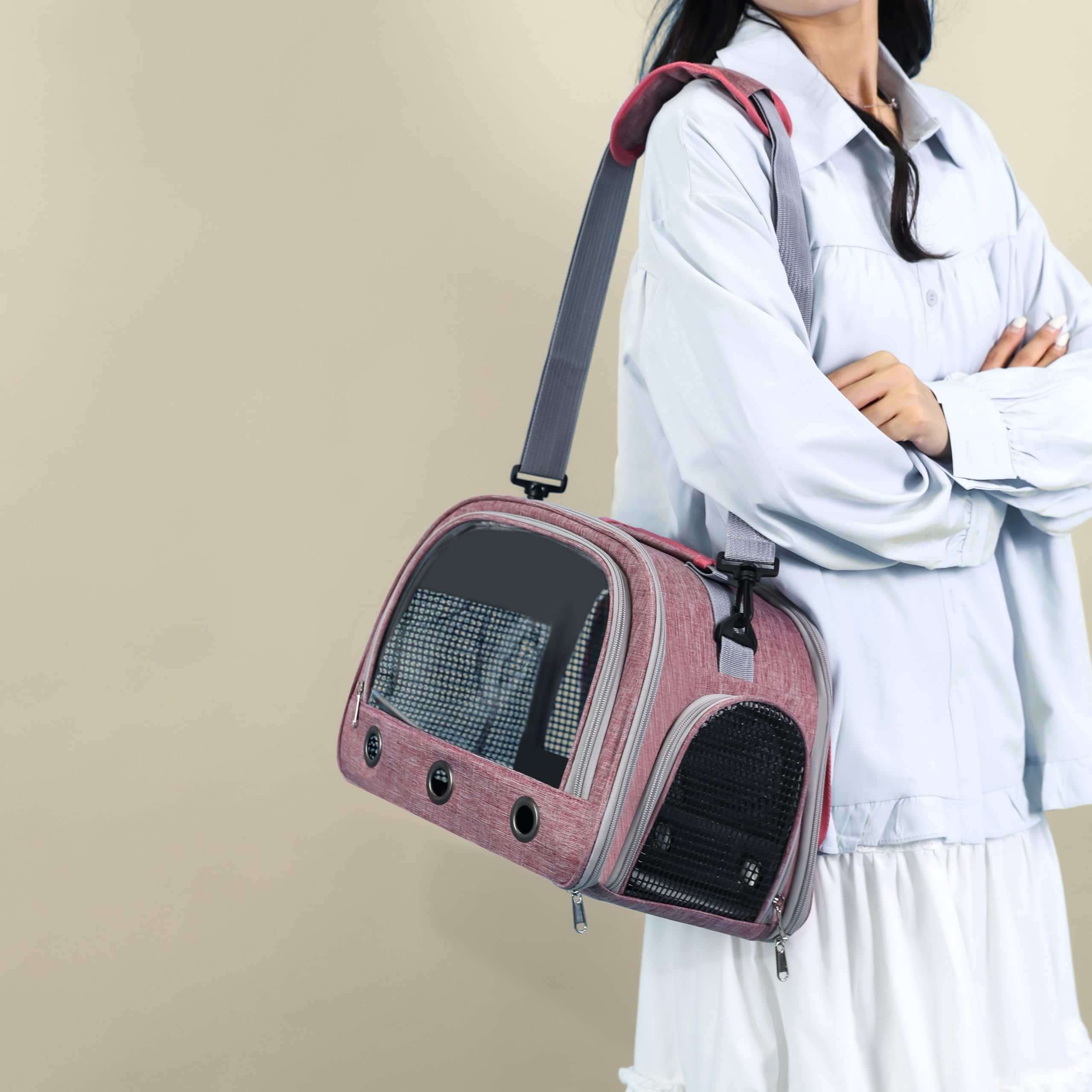 SOLAPOLLO Sac à bandoulière respirant pour oiseaux, sac de voyage pour hamster, sac de voyage pour extérieur, lapin, hérisson, oiseau (rose)