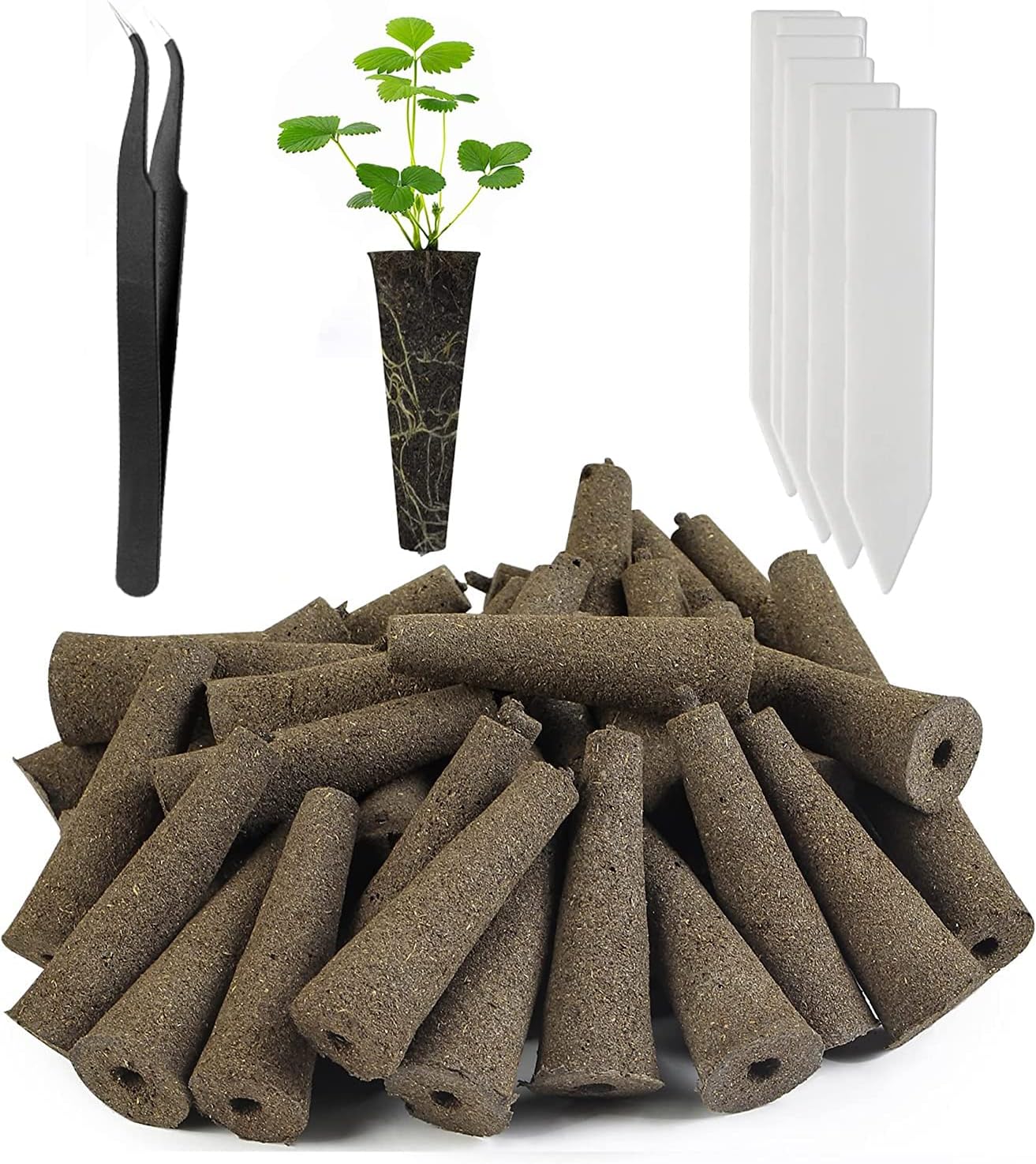 100 Pack Grow Sponges, Replacement Root Growth Sponges Seed Pods Compatible with AeroGarden, Seedling Starter Kit for Hydroponic Indoor Garden System with 20pcs Plant Labels 1pcs Tweezer 100pcs