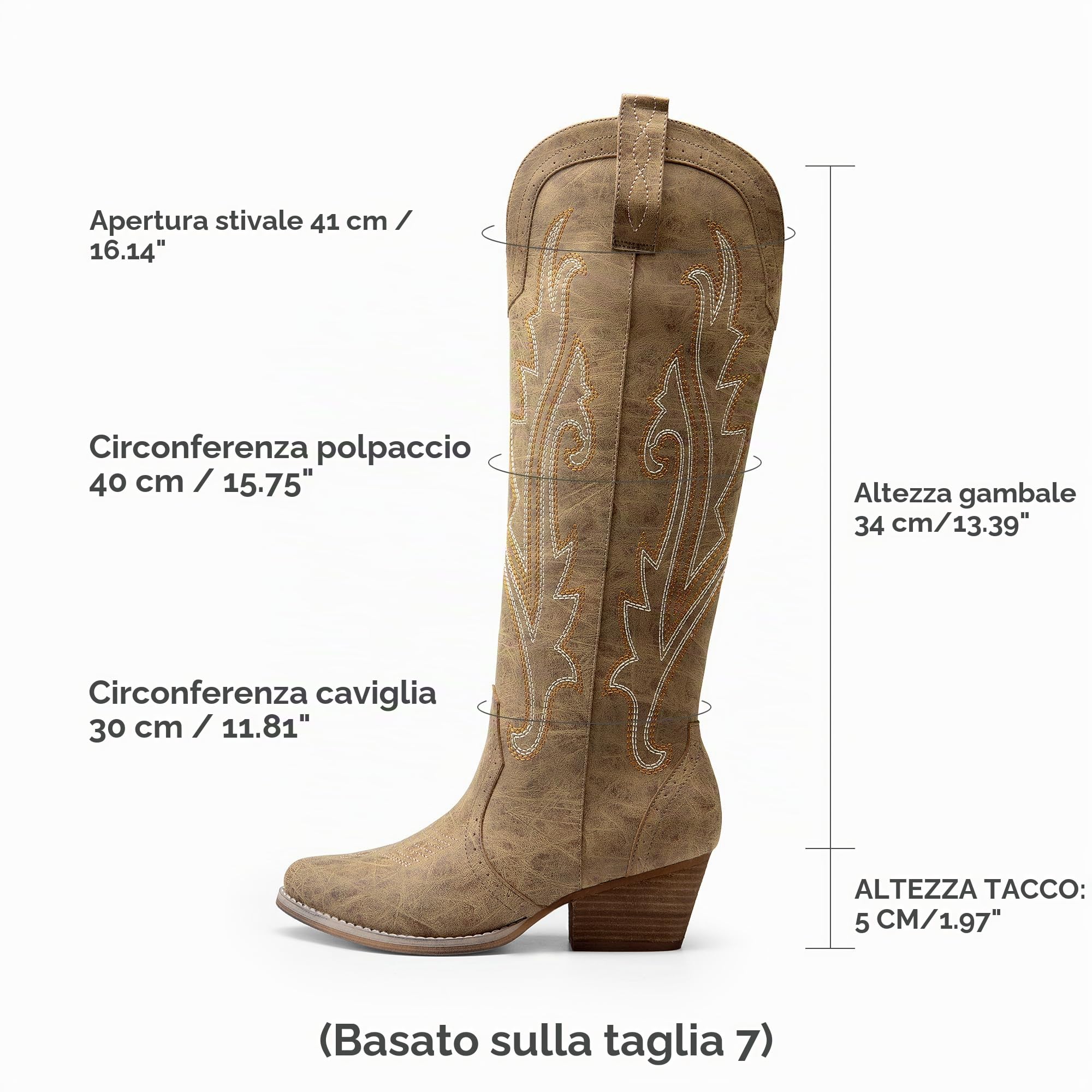 DREAM PAIRS Stivali da Cowboy Alti Fino al Ginocchio con Cerniera Laterale da Donna, Comodi Tacco Grosso Retrò Stivali da Cowgirl Western Ricamati