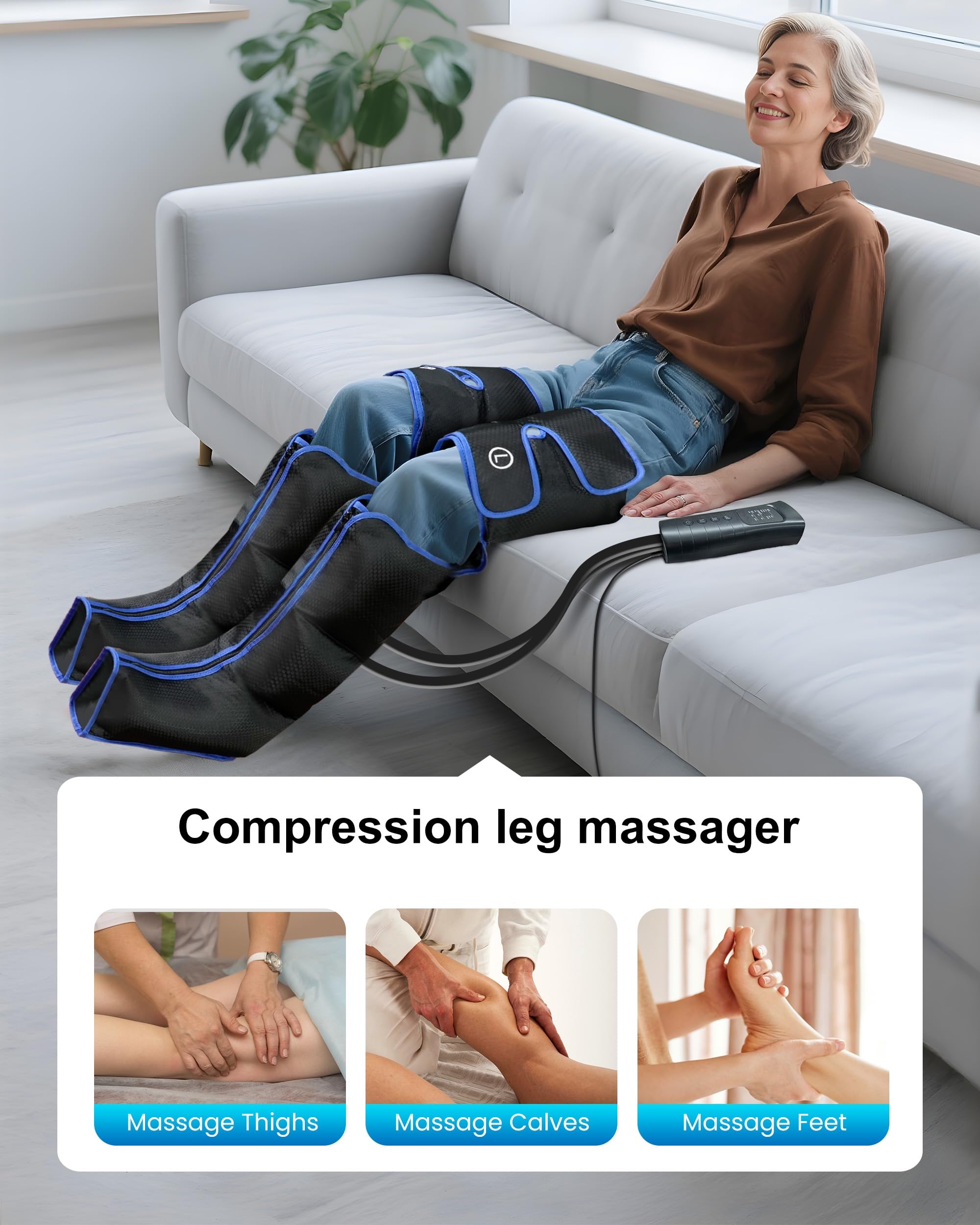 COMFIER Masajeador de Piernas con Calor y Compresión, Masajeador 3 en 1 para Pies y Piernas, 6 Modos y 3 Niveles de Intensidad, Función de Calor Integrada, Ideal como Regalo