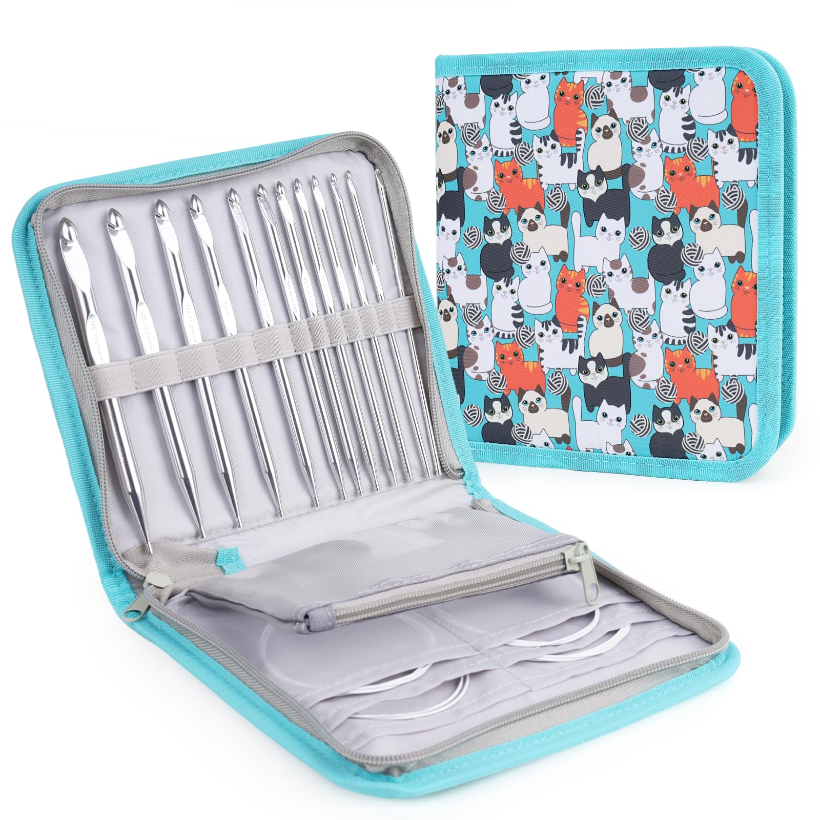 Coopay Set di 12 Uncinetti Tunisini Intercambiabili, 3,0-10,0mm con Filo da 40/60/80/100 cm, Uncinetto per Principianti e Professionisti, Uncinetto Afgano per Tappeti, Maglioni, Sciarpe, Blu