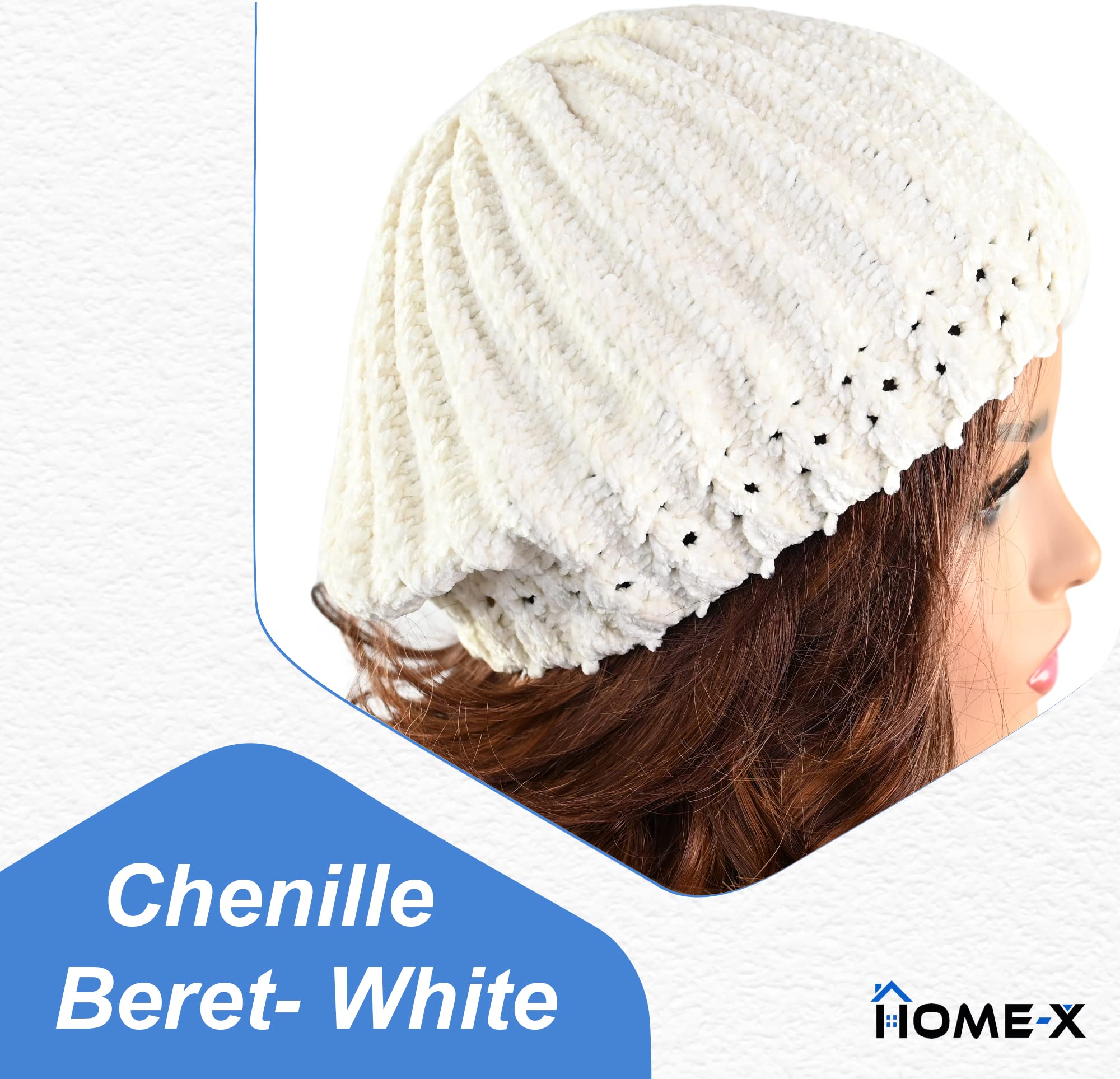 Home-X Chenille Beret, Knitted Winter Hat, Beret for Women and Girls, Crochet Hat, Cold-Weather Gear, Headwear for Winter, One Size Fits Most, 11