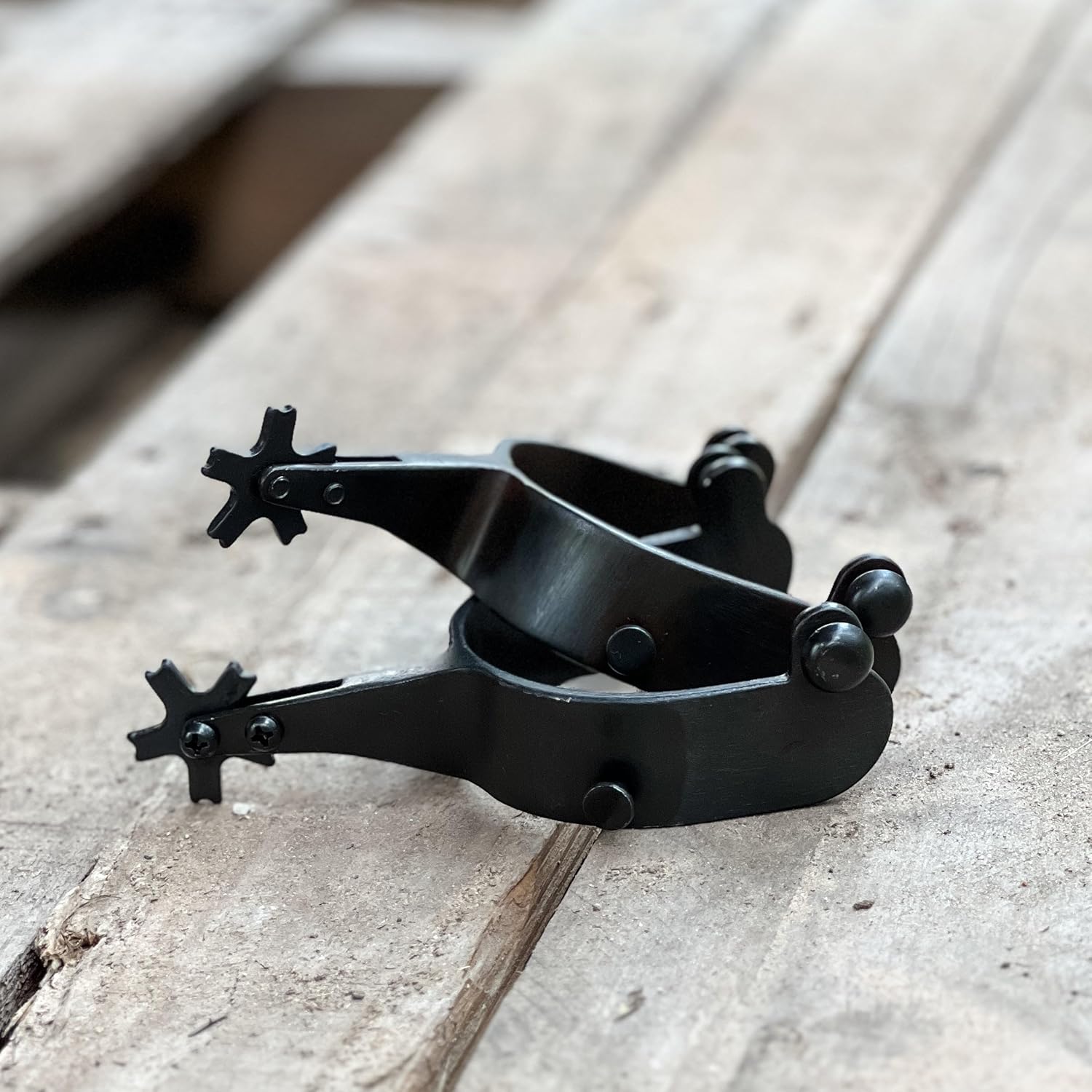 AJ Tack Men's Black Bull Riding Spurs