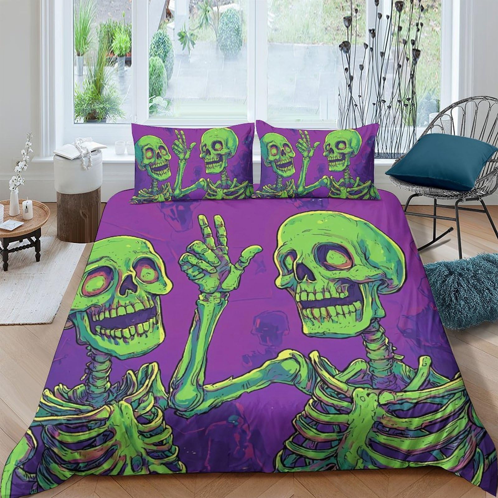 Ctjqhvkz Style-9 3D Printed Neon Skeleton Fitted Sheet Microfiber Vibrant Purple Halloween Bed Cover For Bedroom Dorm Decor Single（135X200cm）