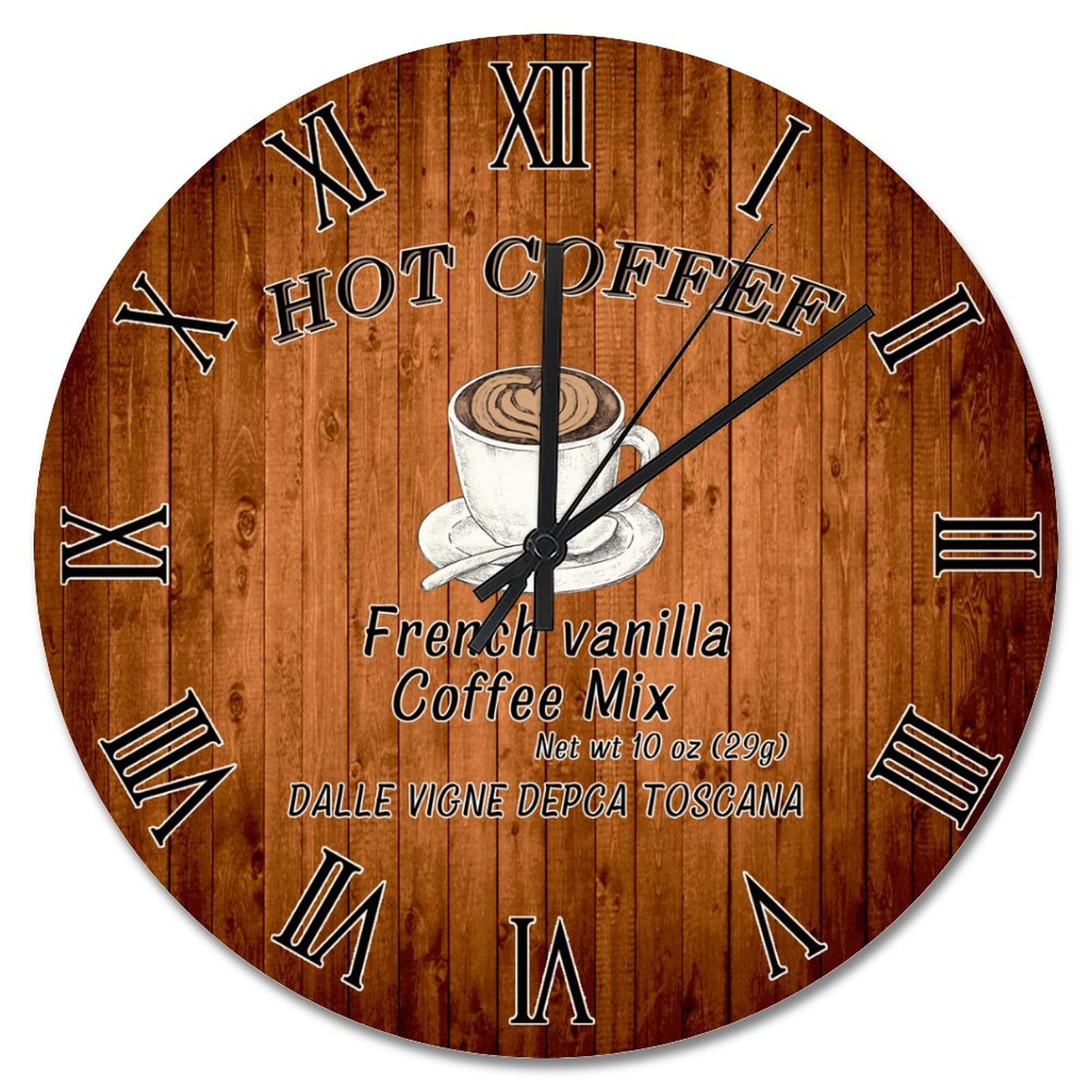 Horloge murale de cuisine en bois marron de 38cm grande horloge a piles silencieuse rustique