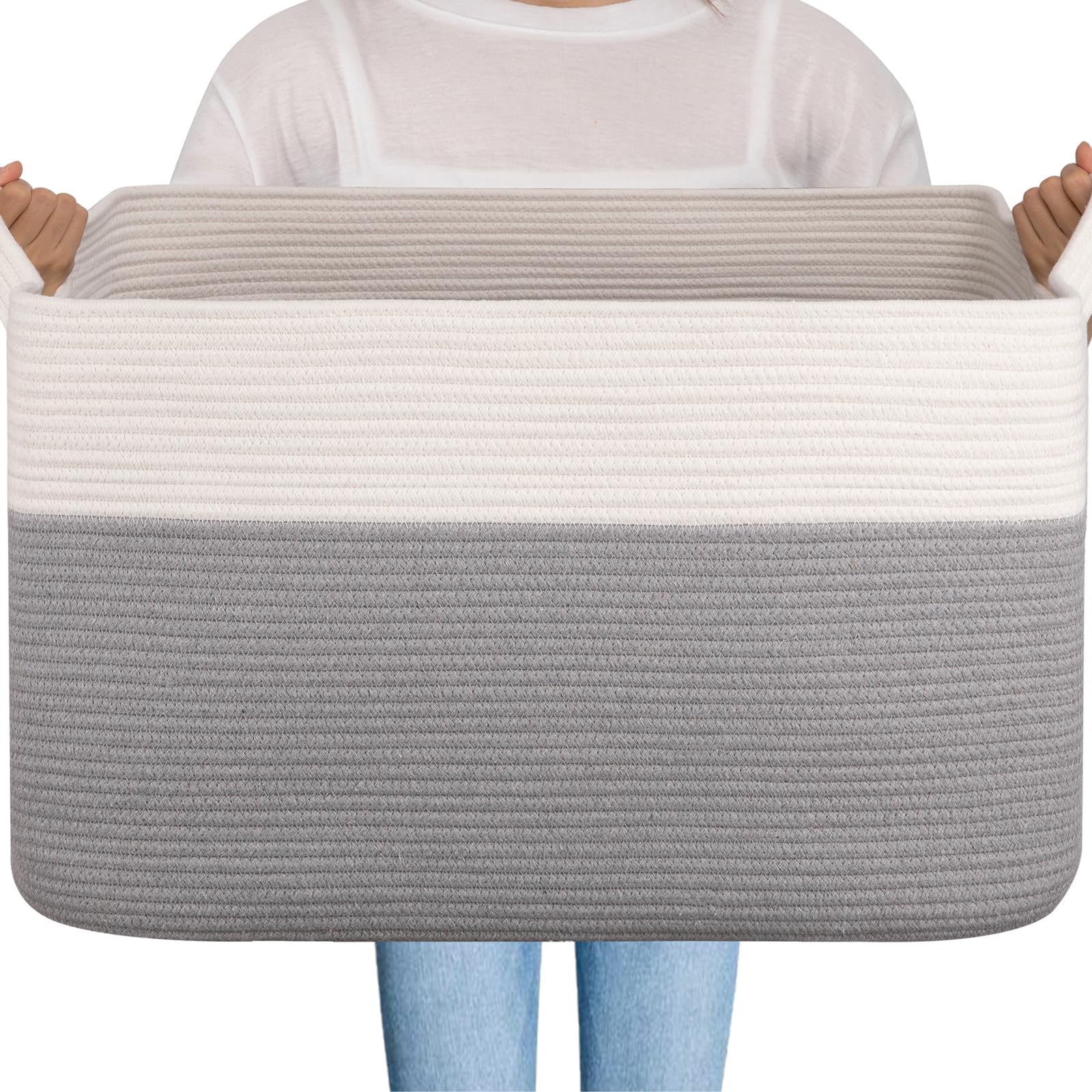 OIAHOMY Extra Large Blanket Basket, 95L Woven Storage Basket, Cotton Rope Toy Bin for Baby Room, Container for Storage in Living Room, 24''×17''×14'',