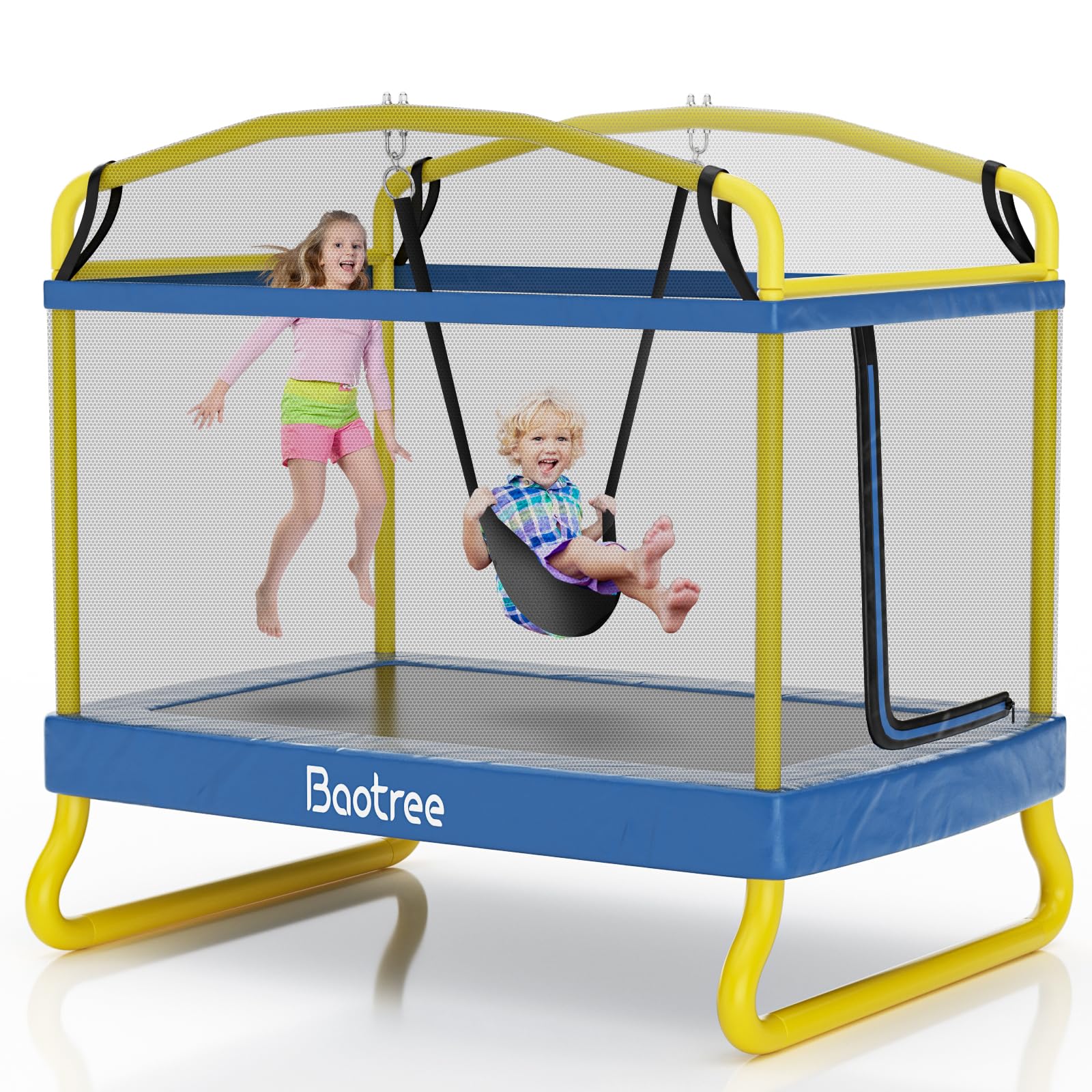 6.5FT Rectangle Trampoline for Kids, 78”ASTM Approved Recreational Trampolines with Swing, Small Toddler Trampoline with Safety Enclosure Net, Outdoor and Backyard, Gifts for Children & Boys & Girls