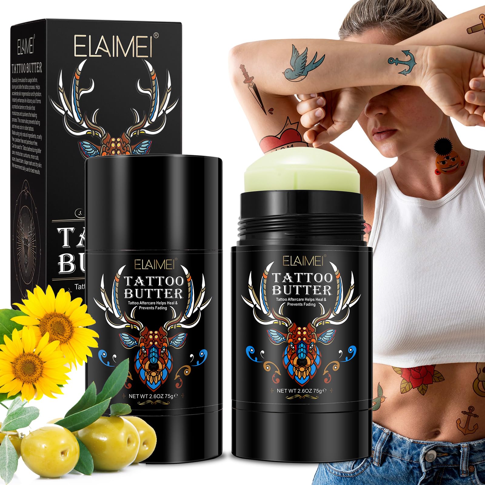 NUEDSFXO Tattoo Aftercare Butter Balm, Tattoo Cream Aftercare, Old & New Tattoo Healing Brightener for Color Enhance, Natural Organic Moisturizer Tattoo Balm (2 pack), 80g