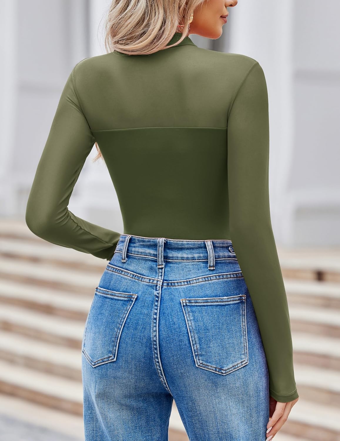 Avidlove Long Sleeve Bodysuits for Women Mock Neck Sheer Mesh Sleeve Bodysuit Double Lined Leotards Shirt Going Out Top - Image 4