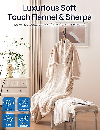 Miniatura 5 de Westinghouse Manta eléctrica para acurrucarse con bolsillo para el pie, manta térmica portátil con mangas, 6 niveles de calefacción y 2 a 10 horas