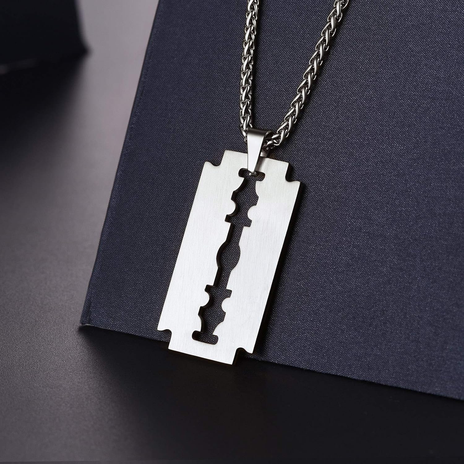 PROSTEEL Mens Stainless Steel Razor Blade Model Dog Tag Pendant Hip Hop Necklace, Punk Rock Jewelry, 22inch-24inch Adjustable, Come with Box