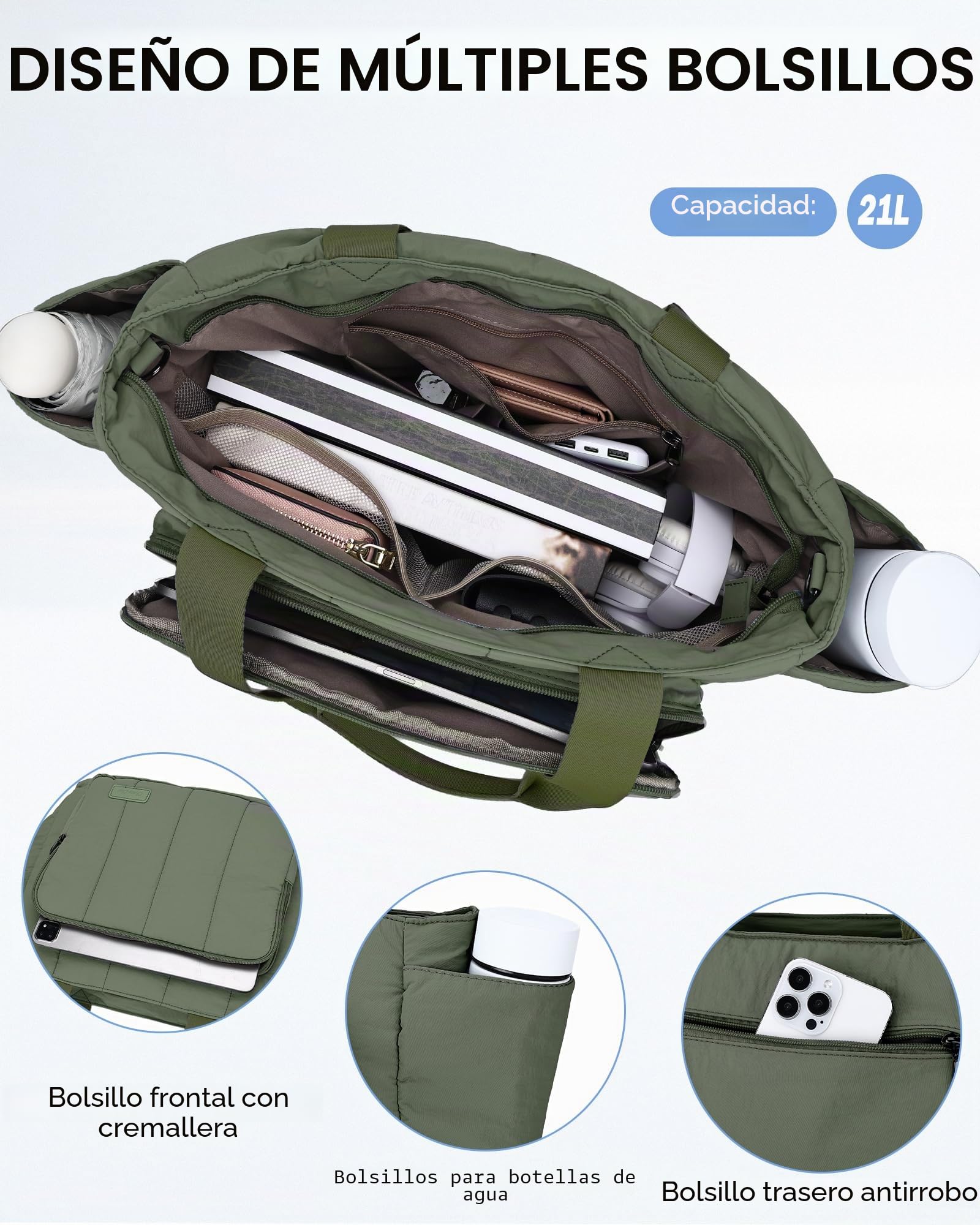 Chase Chic Bolso Mujer, Grande Tote Bag Puffer Bolsa Deporte Mujer Bolsos Acolchado Bandolera Shopper Viaje para Universidad