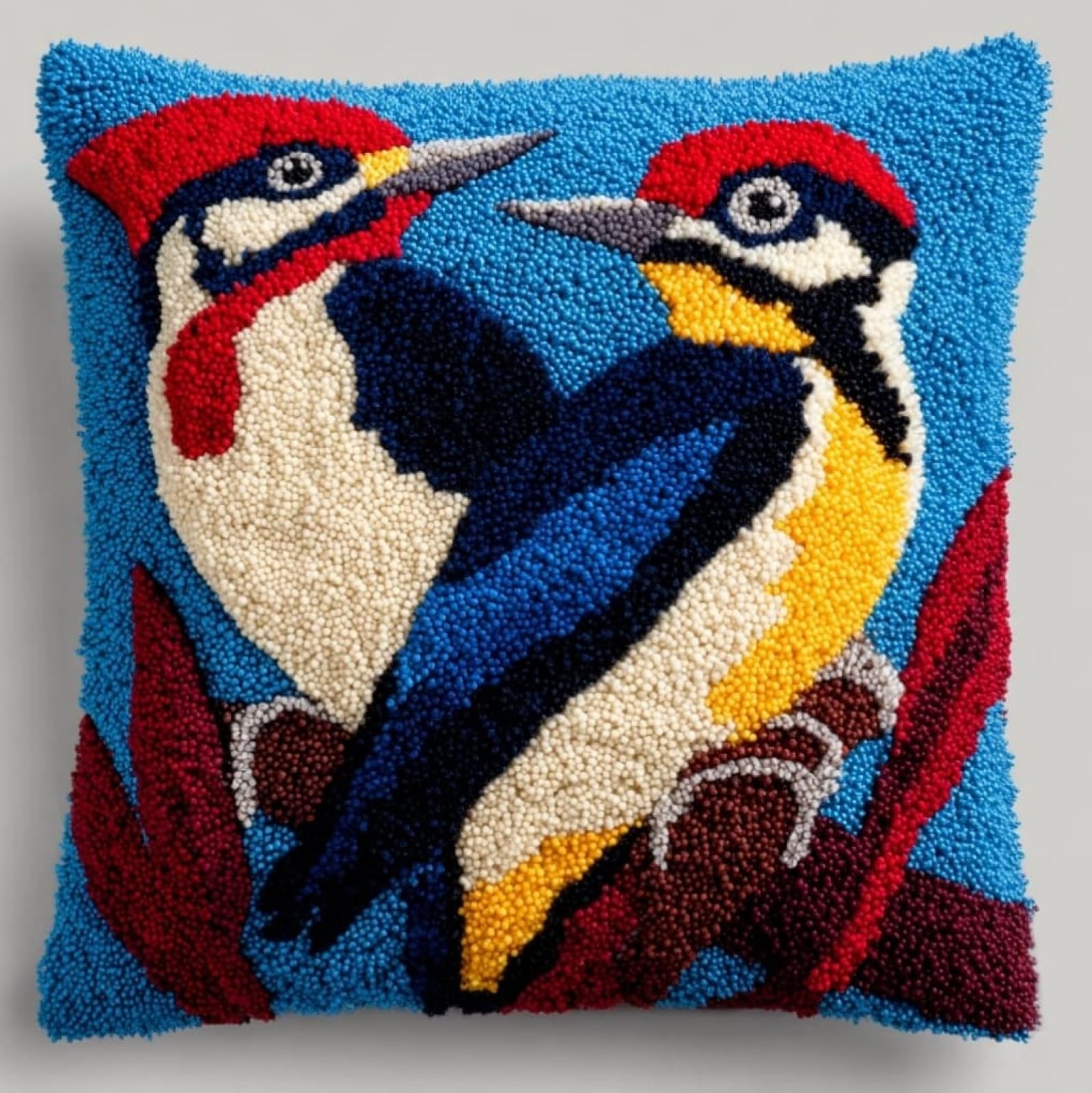 WallustrioaW Latch Hook Cushion Kit 43x43cm,Woodpeckers
