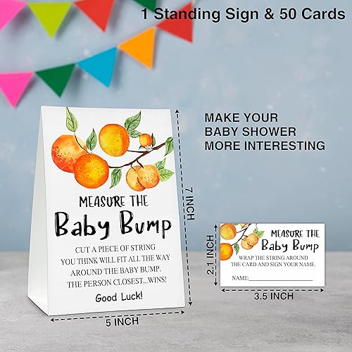 Miniatura 2 de Measure the Baby Bump - Juego de juego para baby shower, 1 letrero de pie con 50 tarjetas de adivinanzas, suministros de decoración de fiesta de
