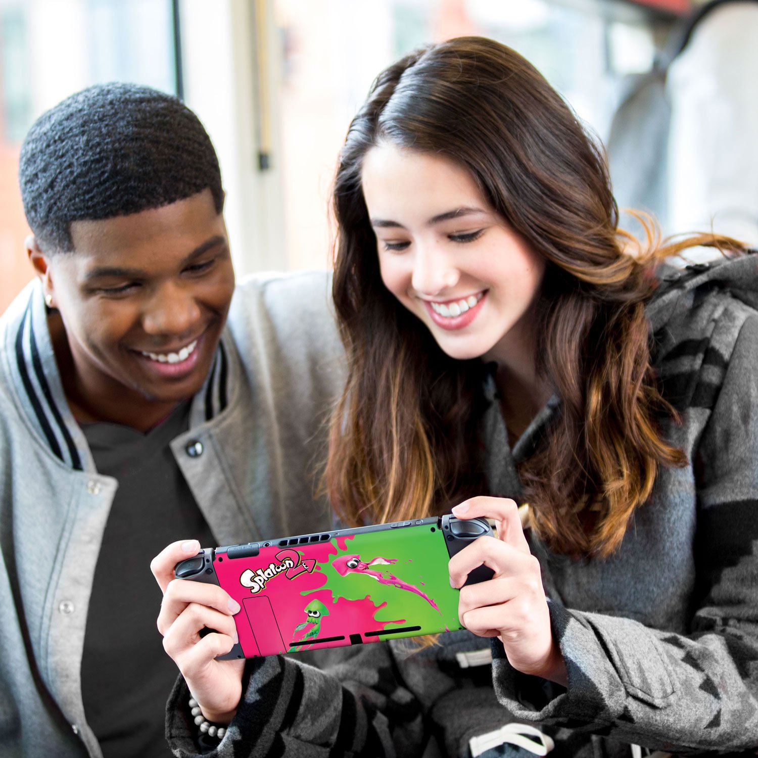 Controller Gear Nintendo Switch Skin & Screen Protector Set, Officially Licensed By Nintendo - Splatoon 2 "Pink Vs Green" - Nintendo Switch