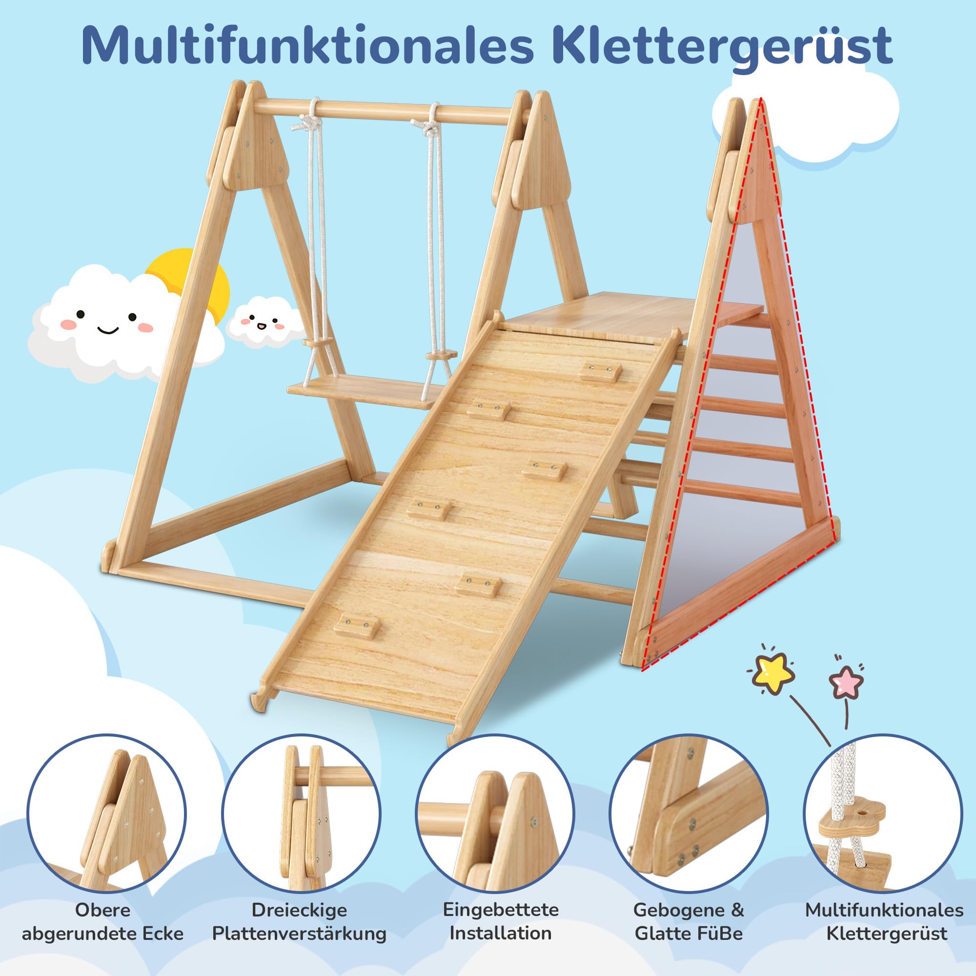 Rutsche und Schaukel für Kinder, 3 in 1 Kinderspielzeug mit Klettergerüst, Schaukel, Rutsche, Kombispielzeug für drinnen, für Kinder ab 3-8 Jahren