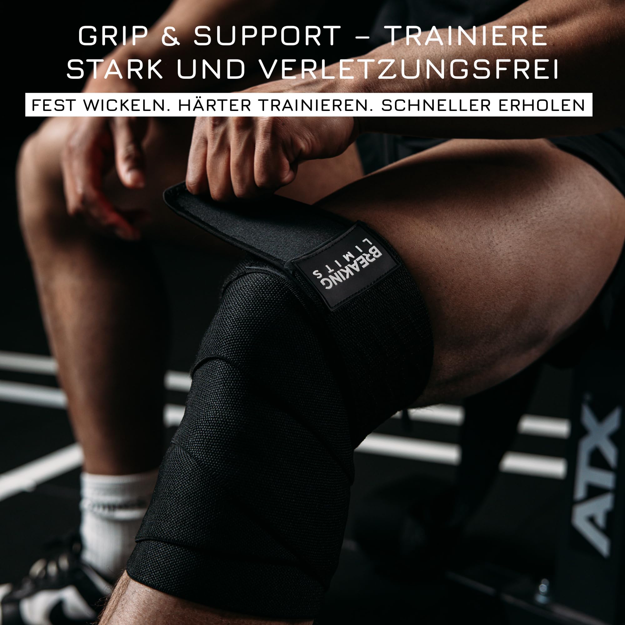 BREAKING LIMITS Kniebandage Kraftsport – Kniebandagen für Powerlifting, Gym, Krafttraining & Bodybuilding – Knee Sleeves Wraps 200CM (Paar)