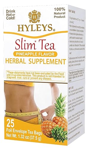 Hyleys Slim Tea Sabor Piña - Suplemento de hierbas para la pérdida de peso limpieza y desintoxicación - 25 bolsas de té paquete de 1