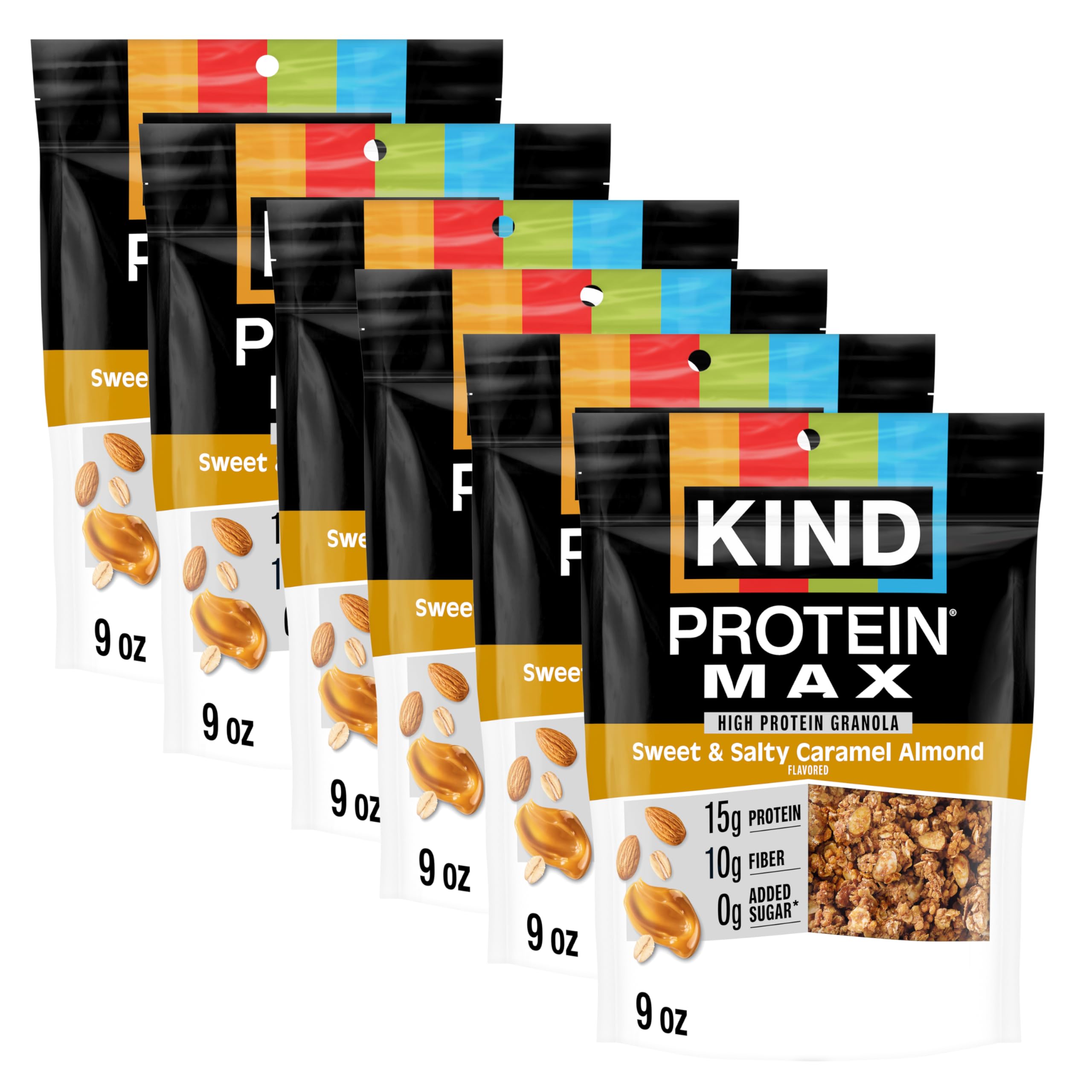 KIND Protein MAX Granola, Sweet & Salty Caramel Almond, Gluten Free, High Protein, Keto Snacks, 15g Protein, 9oz, 6 Count