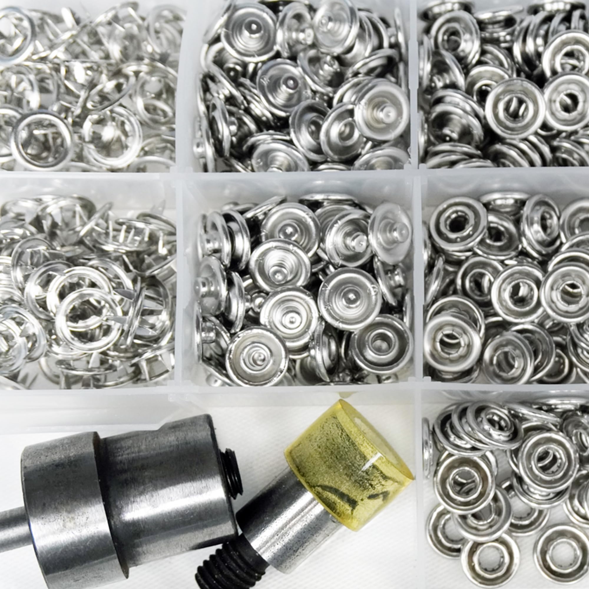 WedDecor 4 botones de presión de 9,5 mm, 120 botones de metal sin costura, juego de troqueles de fijación para reparación de ropa, artesanía en cuero, costura, chaquetas, camisas, baberos, proyectos