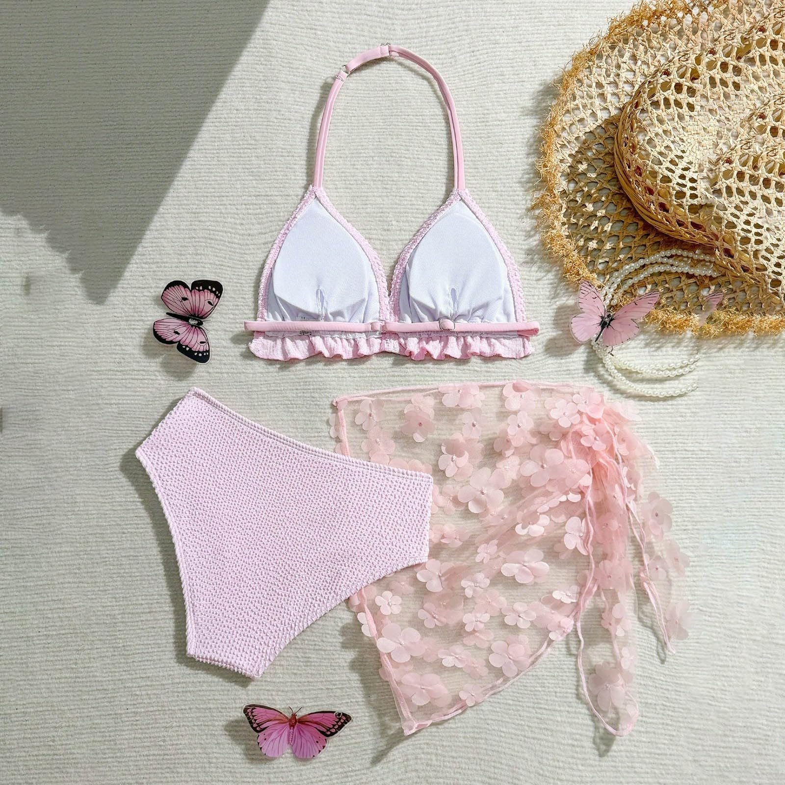 Costume da Bagno da Bambina 3 Pezzi con Grazioso Top Tankini a Stampa Floreale, Pantaloncini e Gonna Copricostume per Spiaggia e Piscina estive