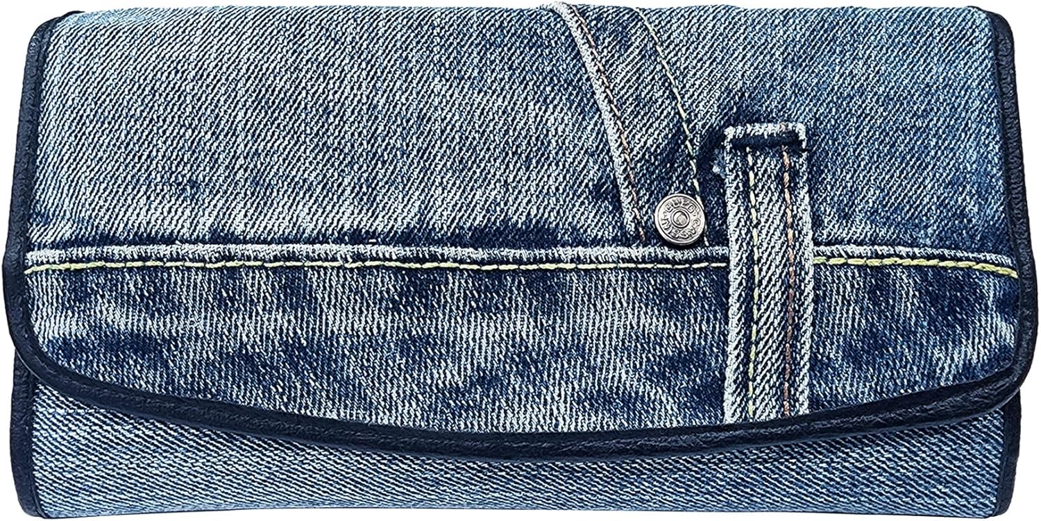 Upcycling Blue Denim Large Capacity Money Flap Roomy Long Wallet Purse for Women BMW014