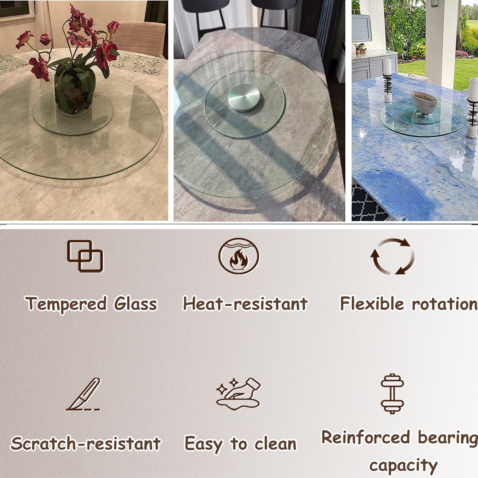 Hassch 24" Glass Lazy Susan Turntable For Dining Table Centerpiece Round Serving Plate Tabletop Rotating Tray Sturdy Metal Suction Cups Silver - View #10