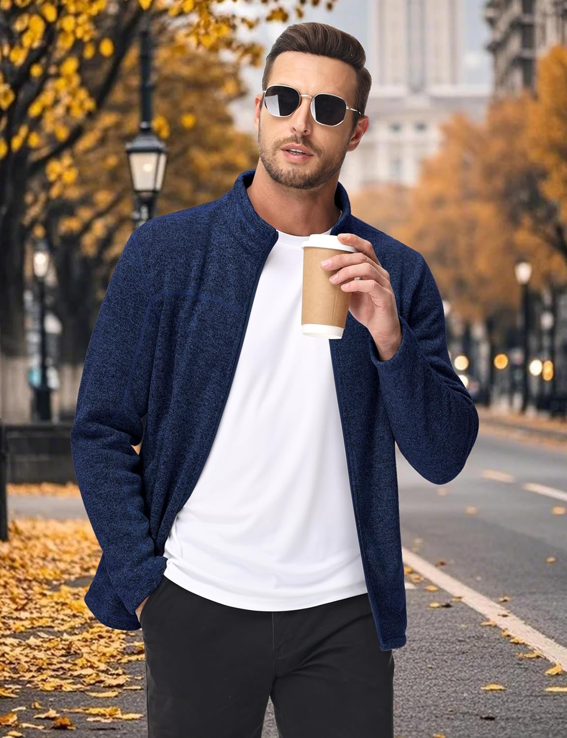 MAGCOMSEN Men's Fleece Jacket Lightweight Full Zip Jackets Casual Soft Warm Winter Coats Zip Up Sweater with Pockets - Image 3