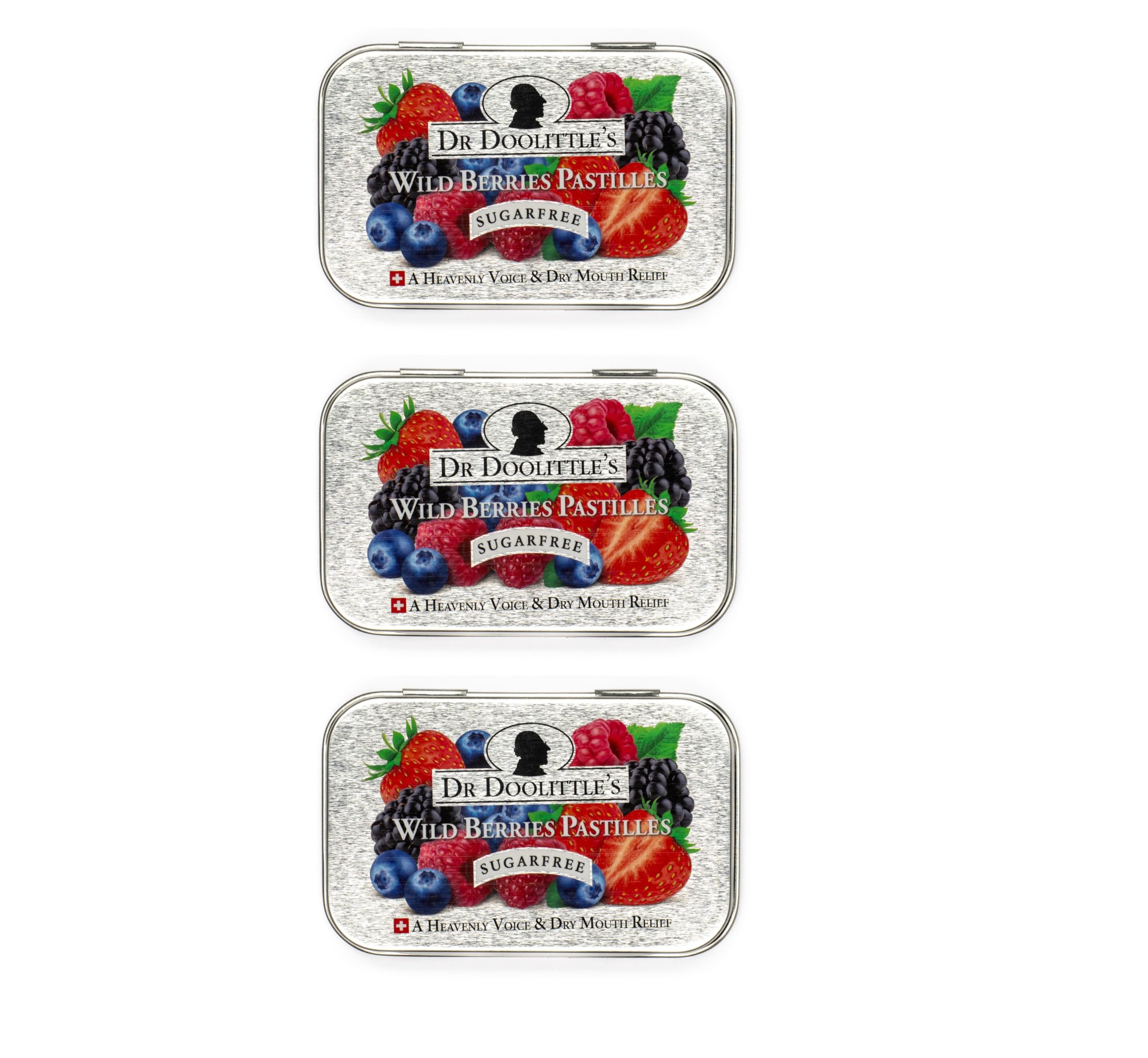 DOOLITTLE Dr. ’s Sugar Free Soft Fruit Pastilles for Voice and Throat, Wild Berries Flavor, 2.12 Ounce Tin, 25 Count Package, 3 Pack