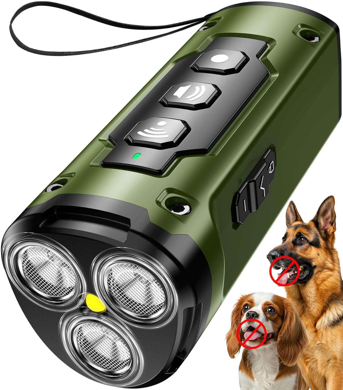 1-Touch Dog Bark Deterrent Devices with 3 Sonic Heads,Portable 50ft Range Anti Barking Device for Dogs,Rechargeable & Safe Dog Training Tool with Flashlight,Helps Improve Dog's Behavior Green