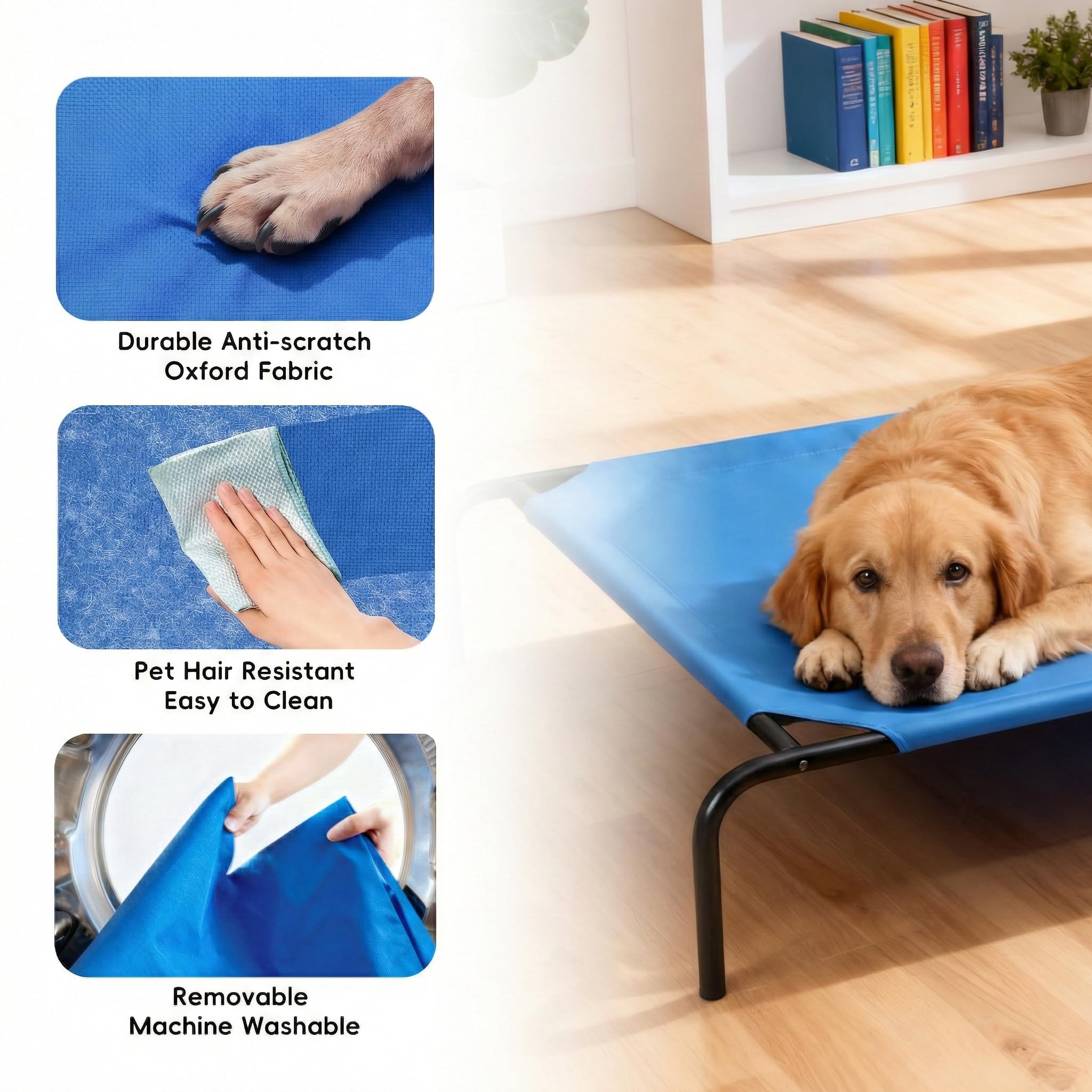 Elevated Dog Bed for Large Dogs, Washable Raised Cot with Skid-Resistant Feet, Waterproof Cooling Dog Beds with Oxford Cloth, Indoor/Outdoor Use, Blue 50in - image 3