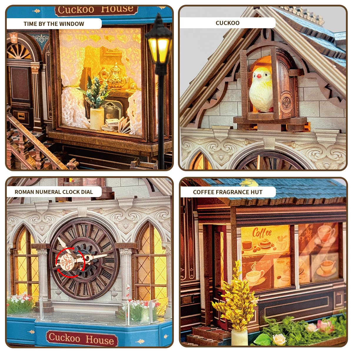 Puzzle in legno 3D, kit per orologio a cucù in miniatura, set di costruzione in legno per adulti e adolescenti, kit mini modello con interruttore tattile a 3 modalità - Casa