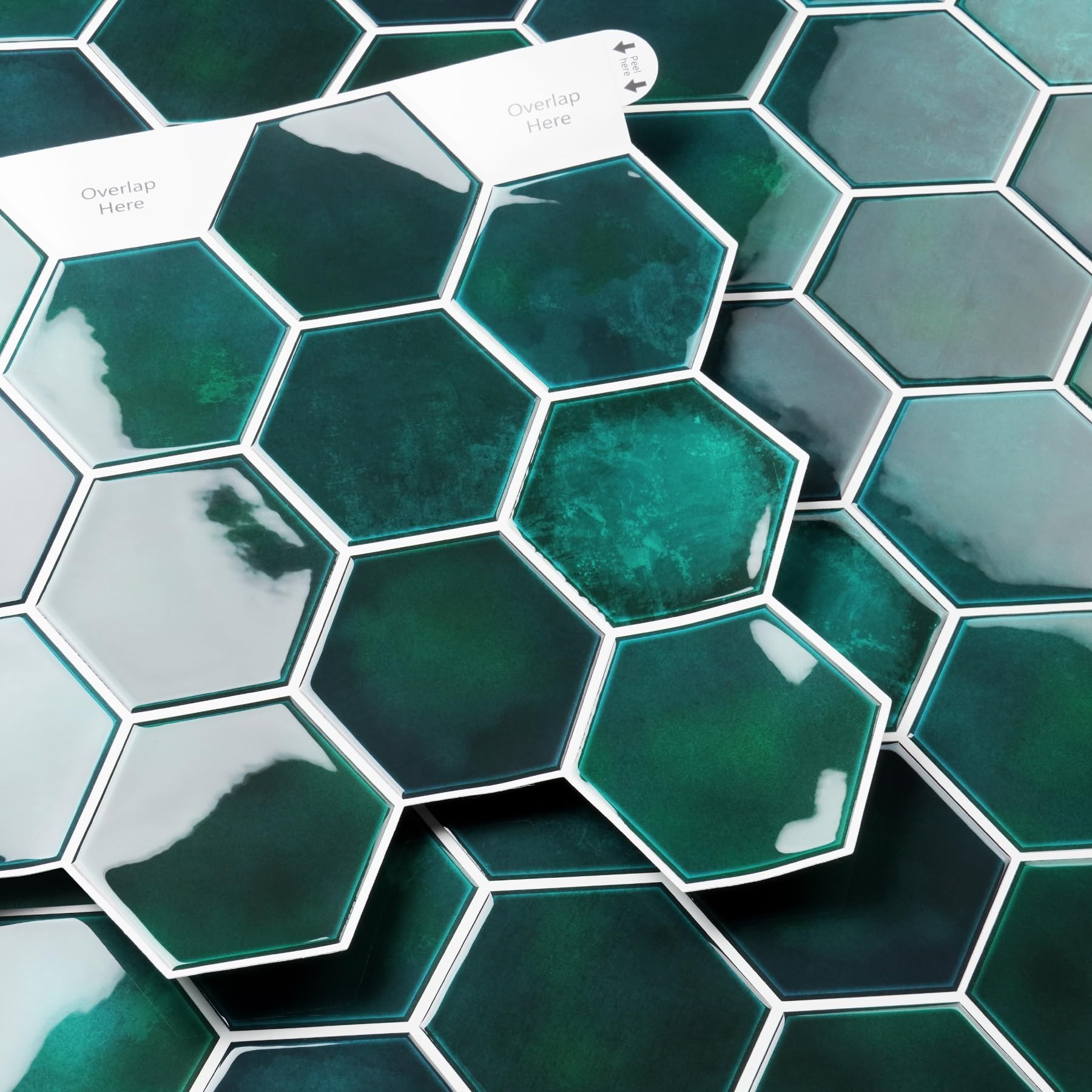 Decotalk Pegatinas para Azulejos Autoadhesivas Geométricas Verde Hexagonal 30.5X30.5cm 15 piezas, Azulejos Adhesivos para la Cocina