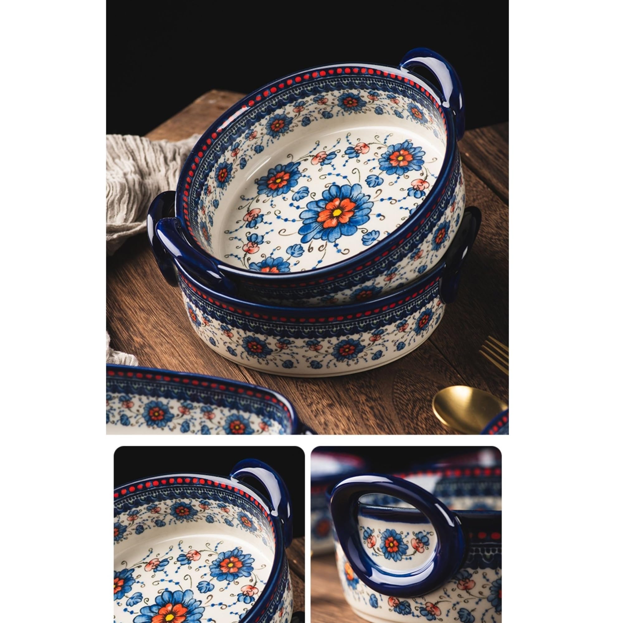 Backform aus Keramik 950ML Haushalts Griff Schüssel Doppel Ohr Backform Vintage Keramik Geschirr