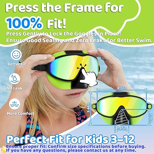 Miniatura 3 de Vvinca Swim Goggles with Nose Cover, 2 Pack Wide View Diving Mask Anti-Fog UV No Leak Toddlers Swimming Goggles for Kids 3-15 04-negro azul y negro