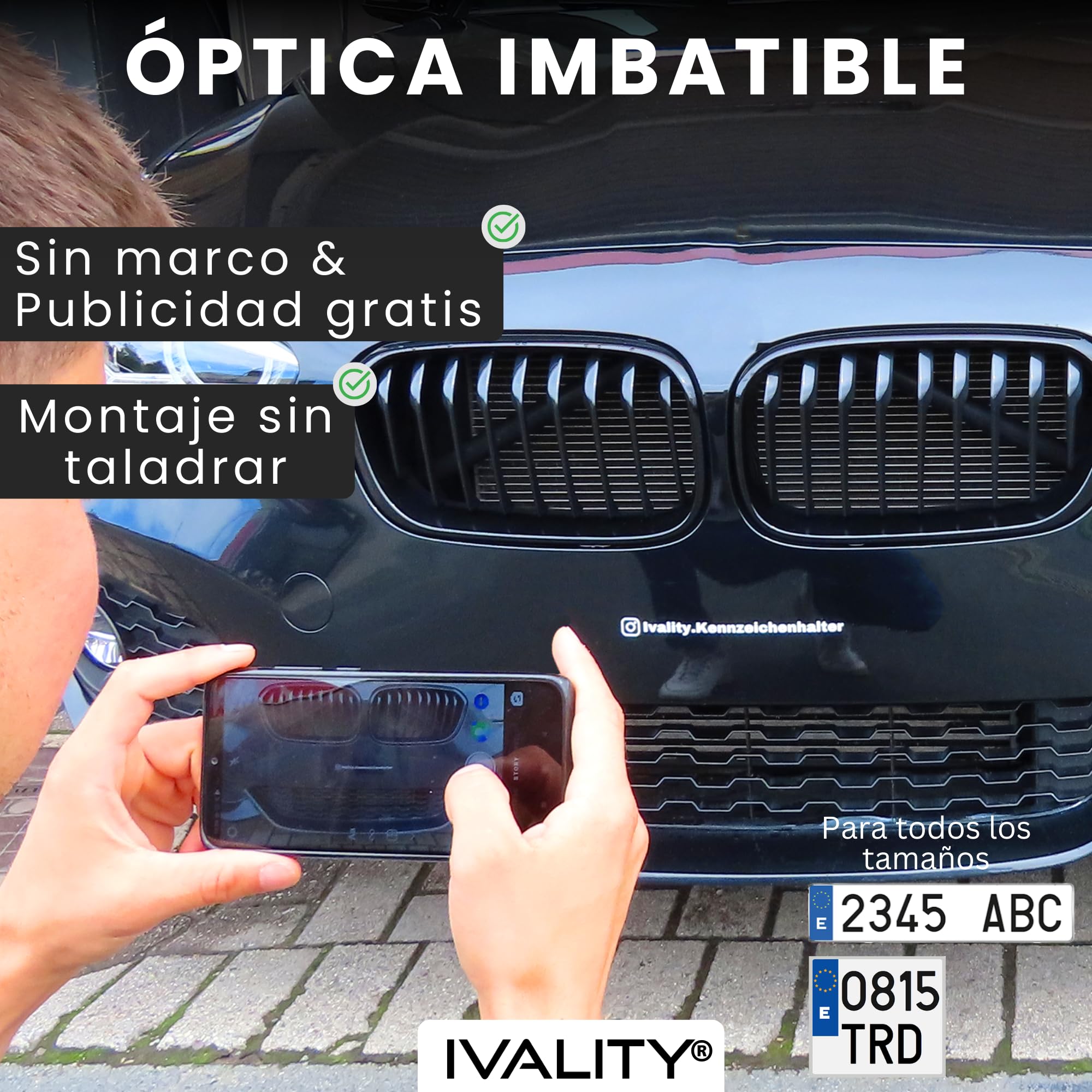 IVALITY® 100% Invisible - Portamatrículas magnético, portamatrículas magnético sin Marco para 1 matrícula española