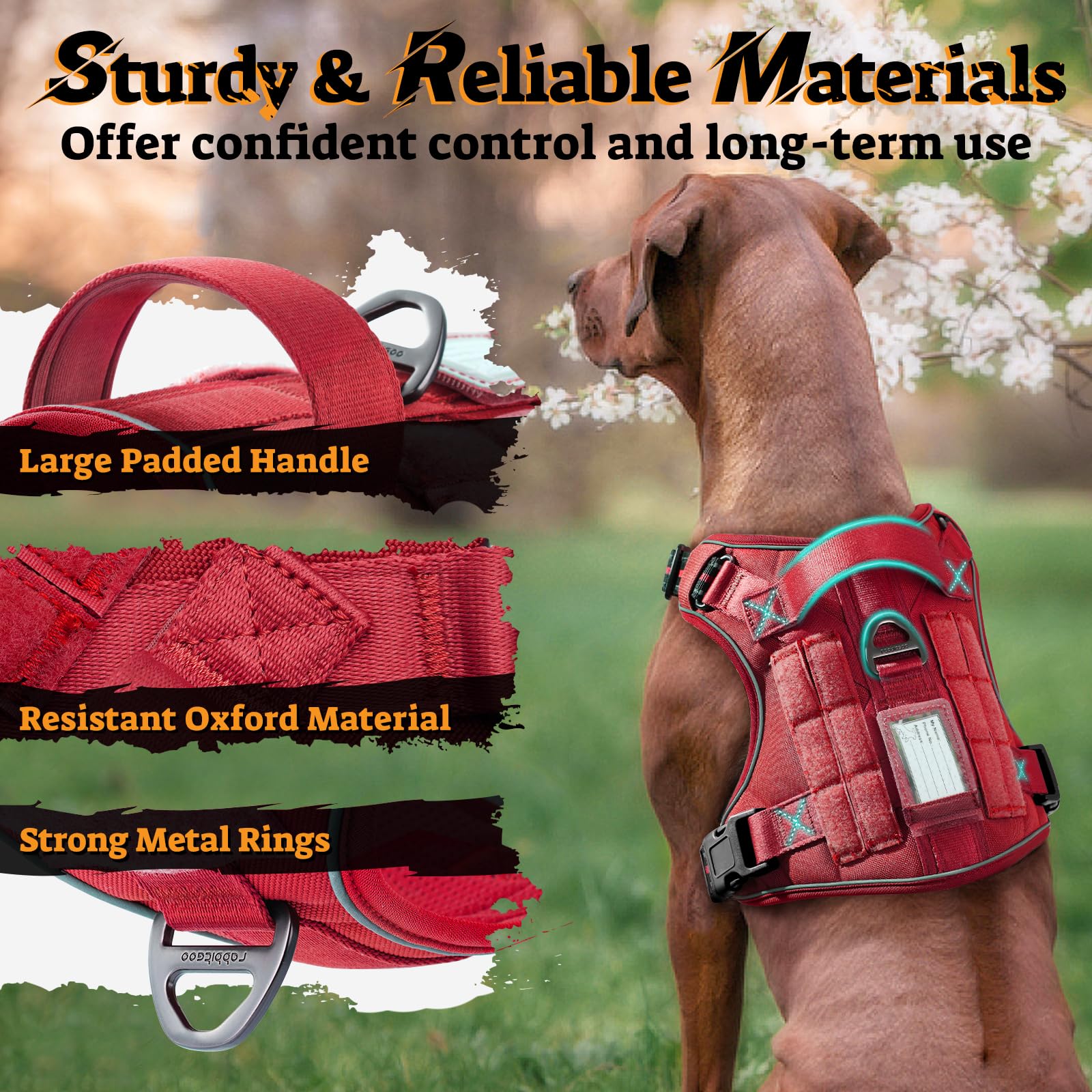 rabbitgoo Harnais pour chiens de grande taille, anti-traction, gilet tactique avec Molle et poignée de contrôle, harnais militaire réglable et réfléchissant pour une promenade et un dressage faciles,