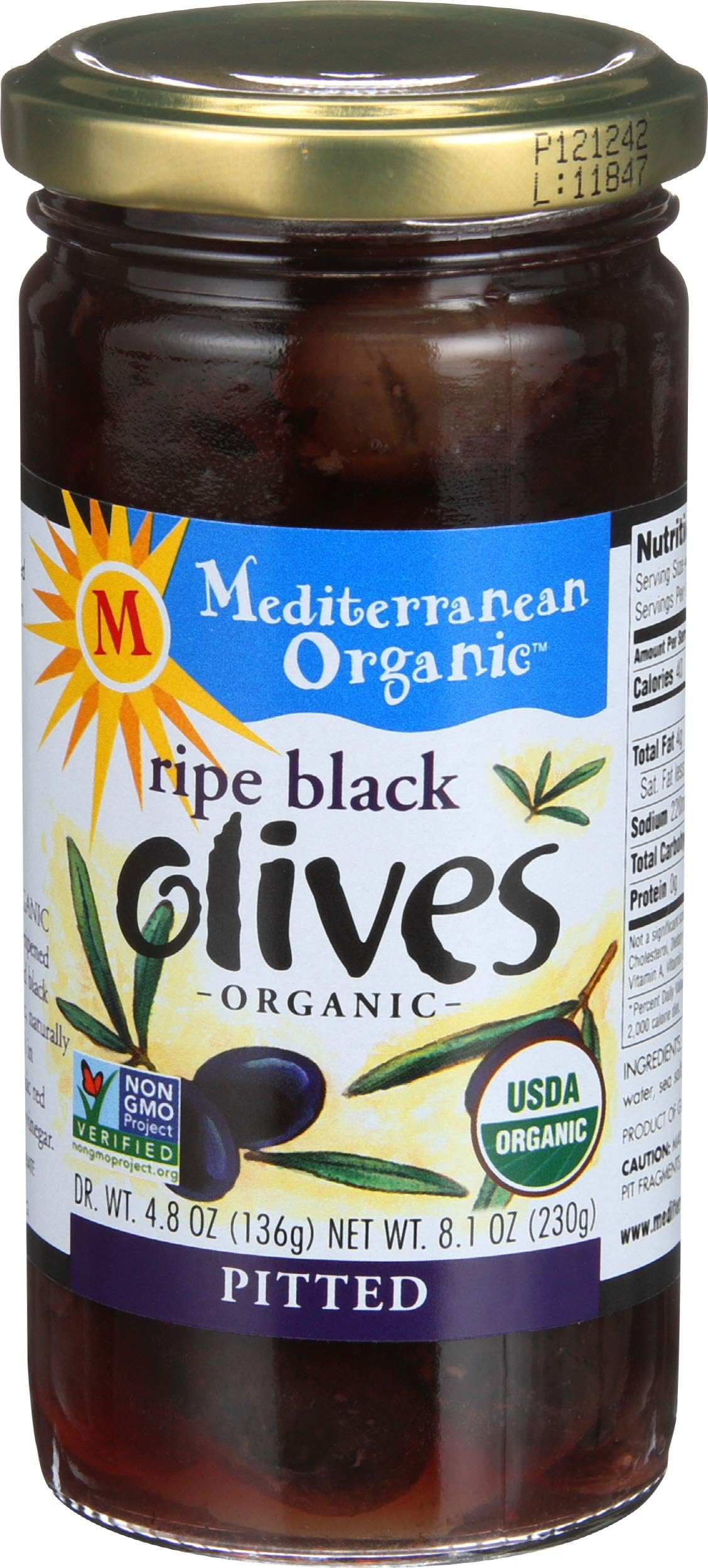 Mediterranean Organic Ripe Pitted Black Olives -- 8.1 oz