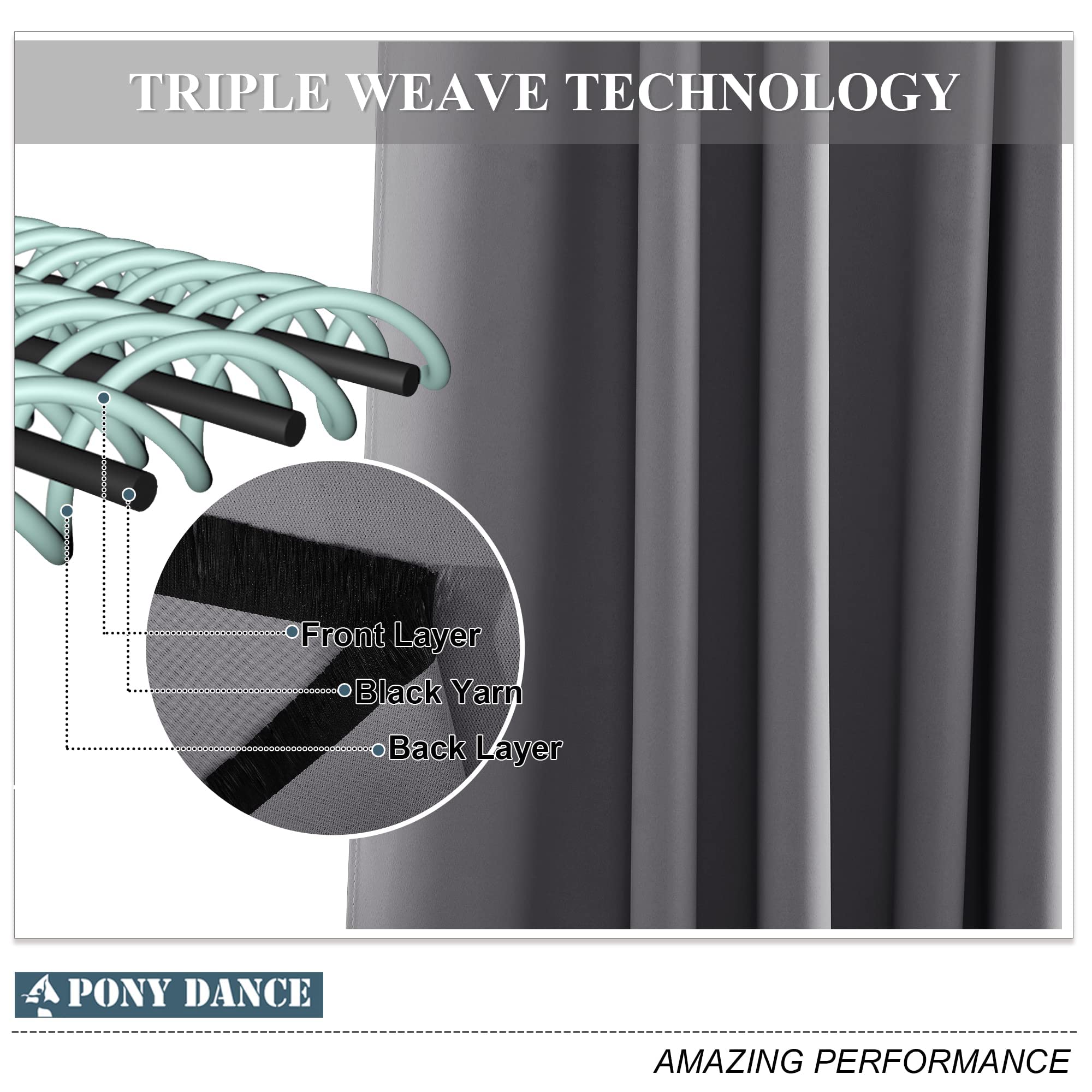 PONY DANCE Tende Termiche per Interni 2 Pezzi L 200 x A 245 cm - Tende Oscuranti con Anelli Pannelli Divisori Tenda Termica Isolante Freddo Tende Camera da Letto Moderna, Grigio