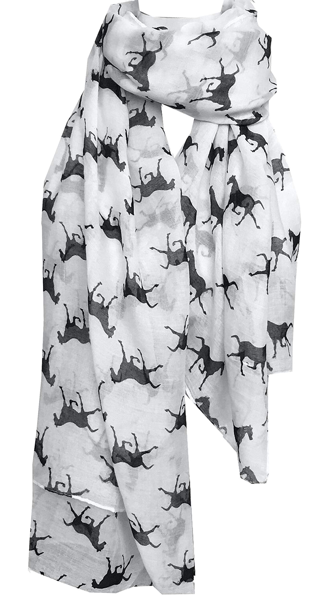 World of Shawls Women Scarf Horses Print Design Ladies Scarves Shawl Wrap Maxi Scarf Sarong (White)